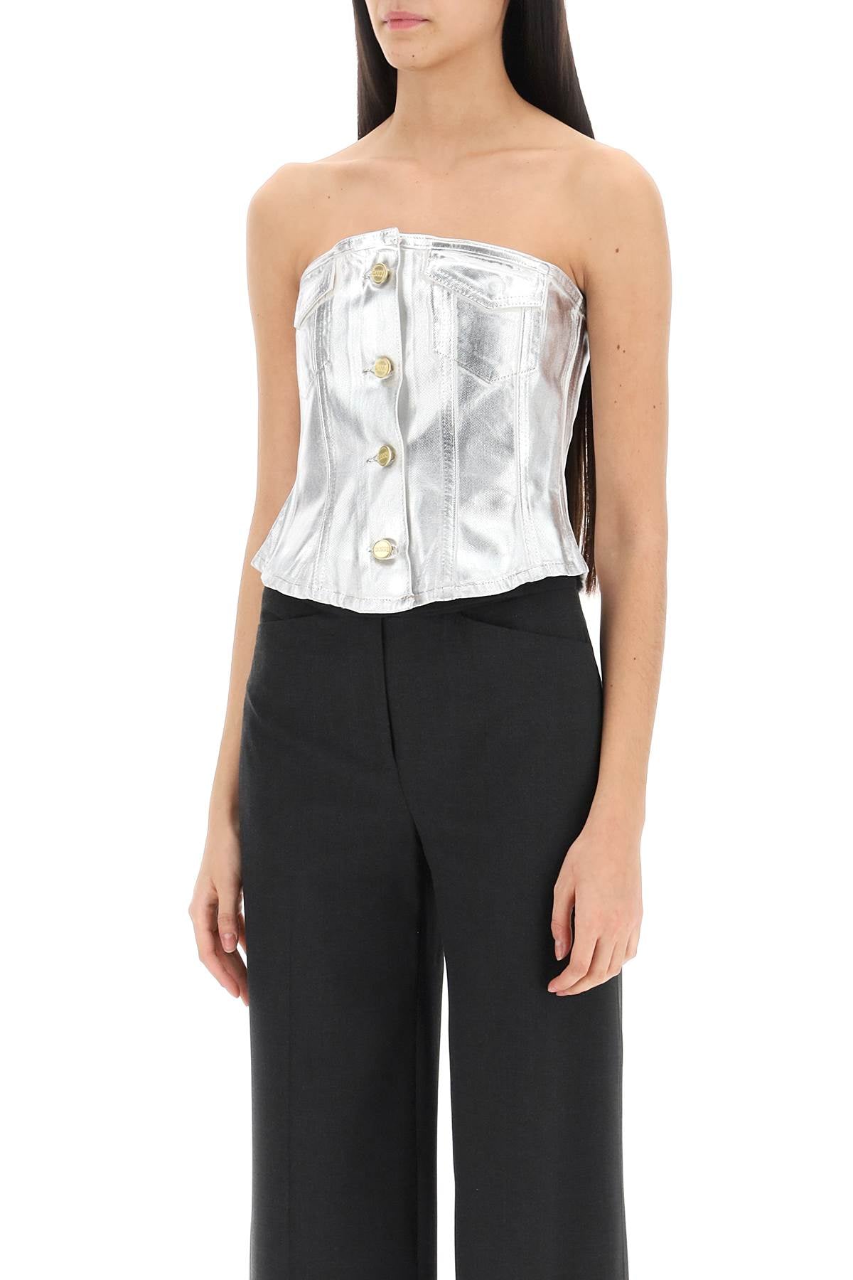 GANNI Shimmering Corsage Denim Top