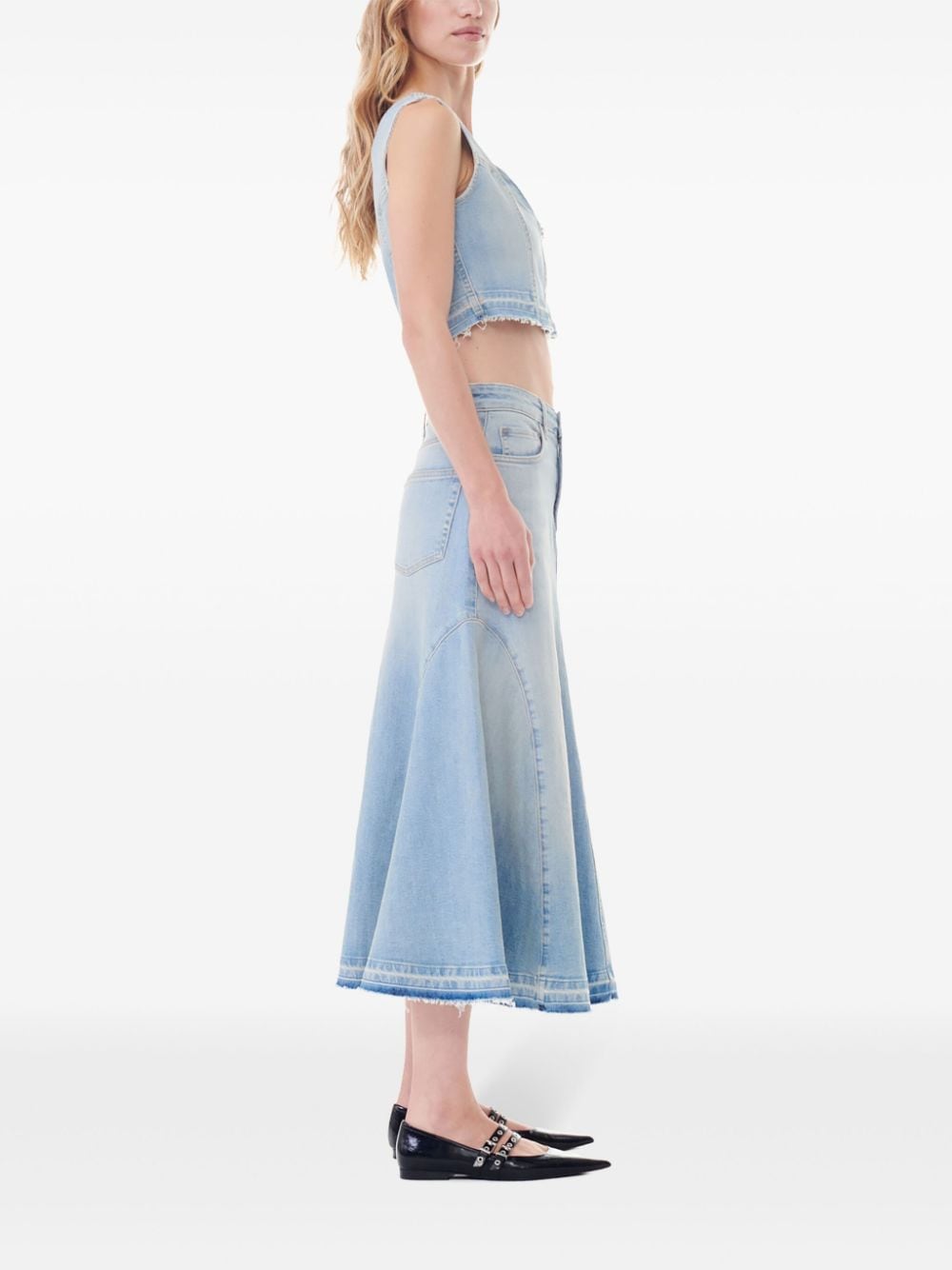 GANNI Women's Long Denim Skirt with Embroidered Logo