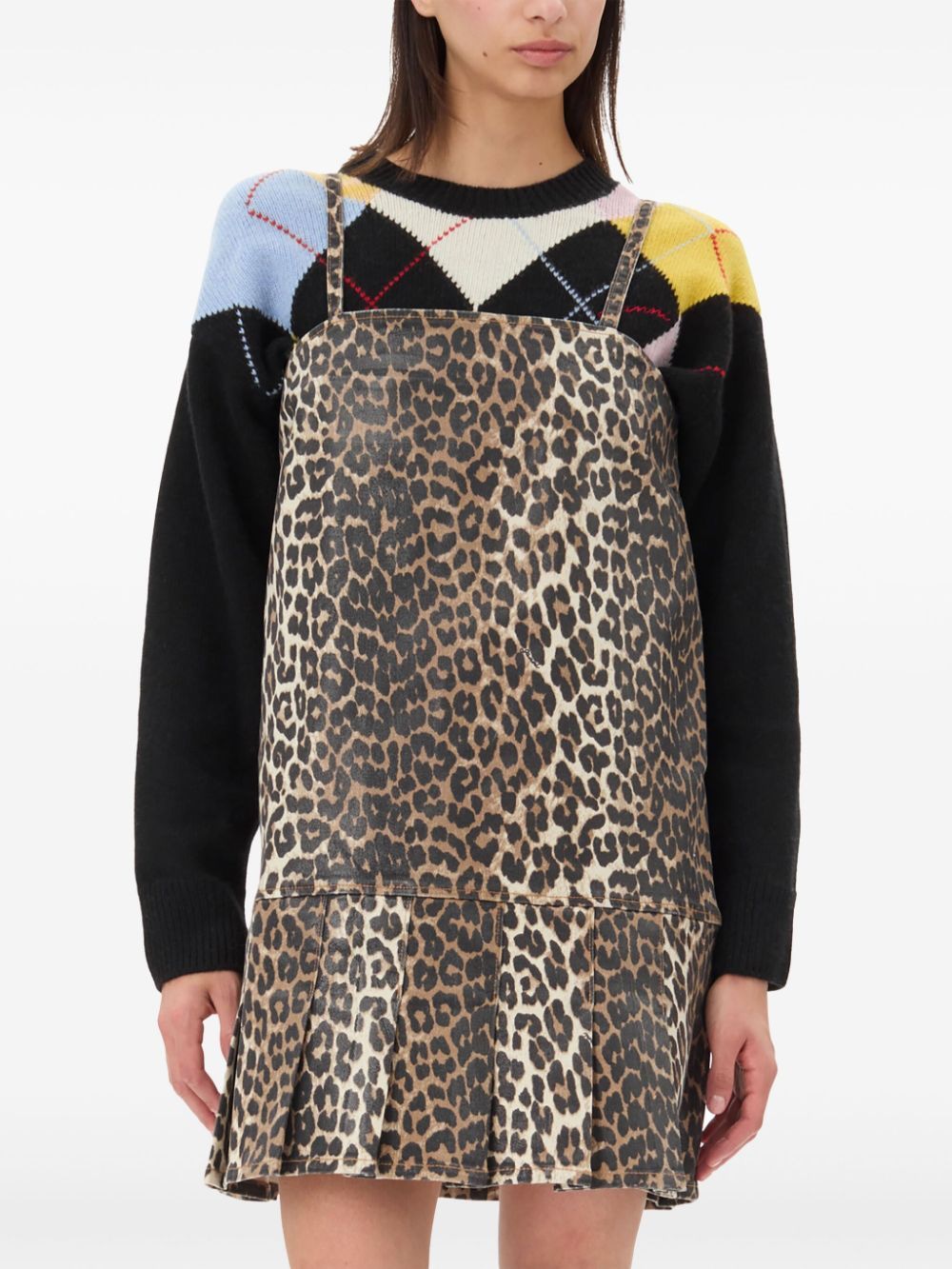 GANNI Fierce Print Denim Strap Mini Dress