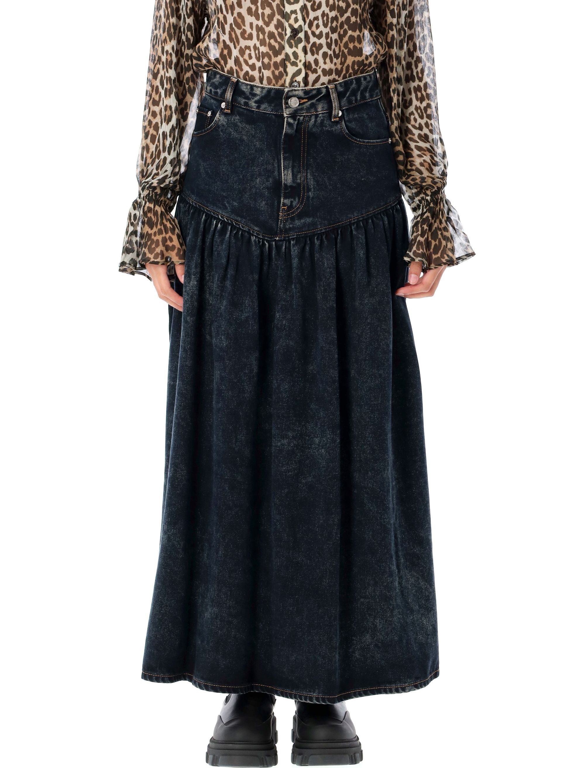 GANNI Ankle-Length Washed Denim Skirt
