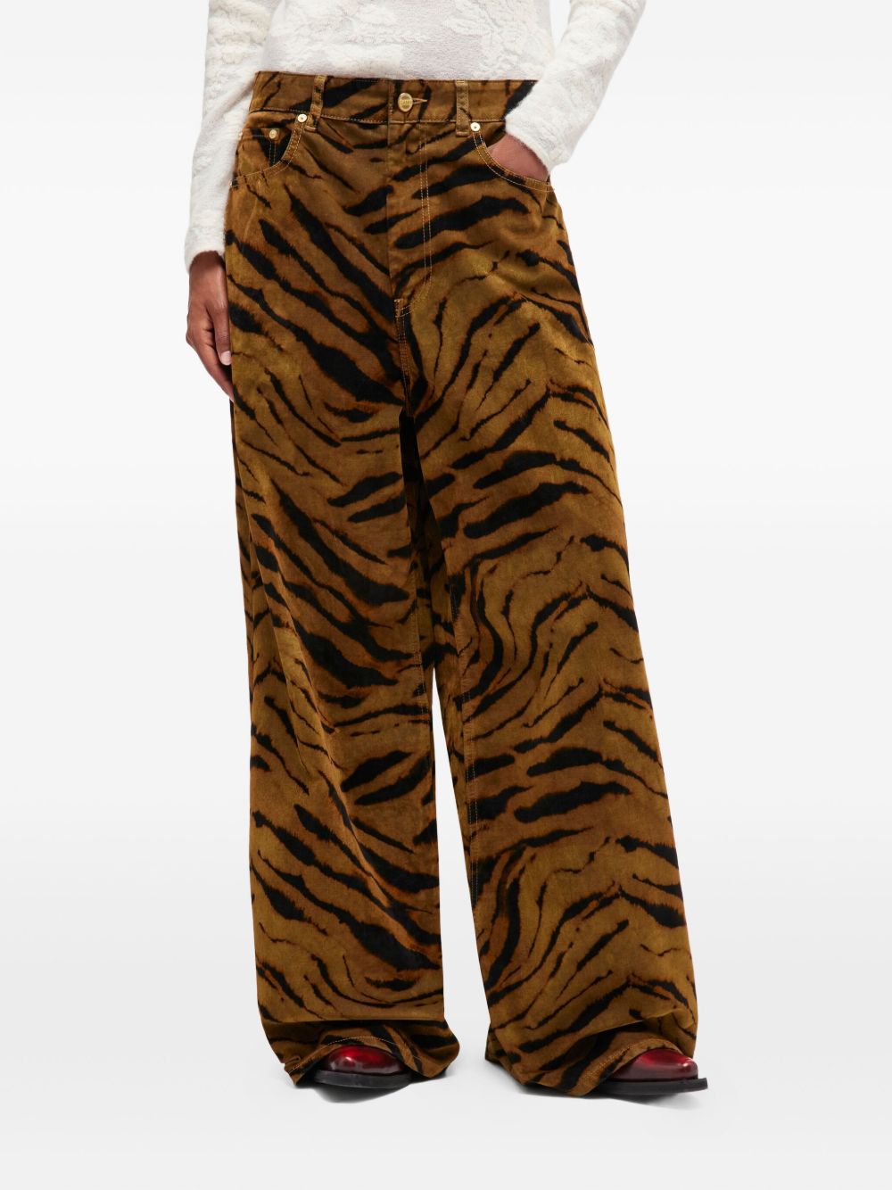 GANNI High Waist Baggy Jeans with Tiger Stripe Pattern