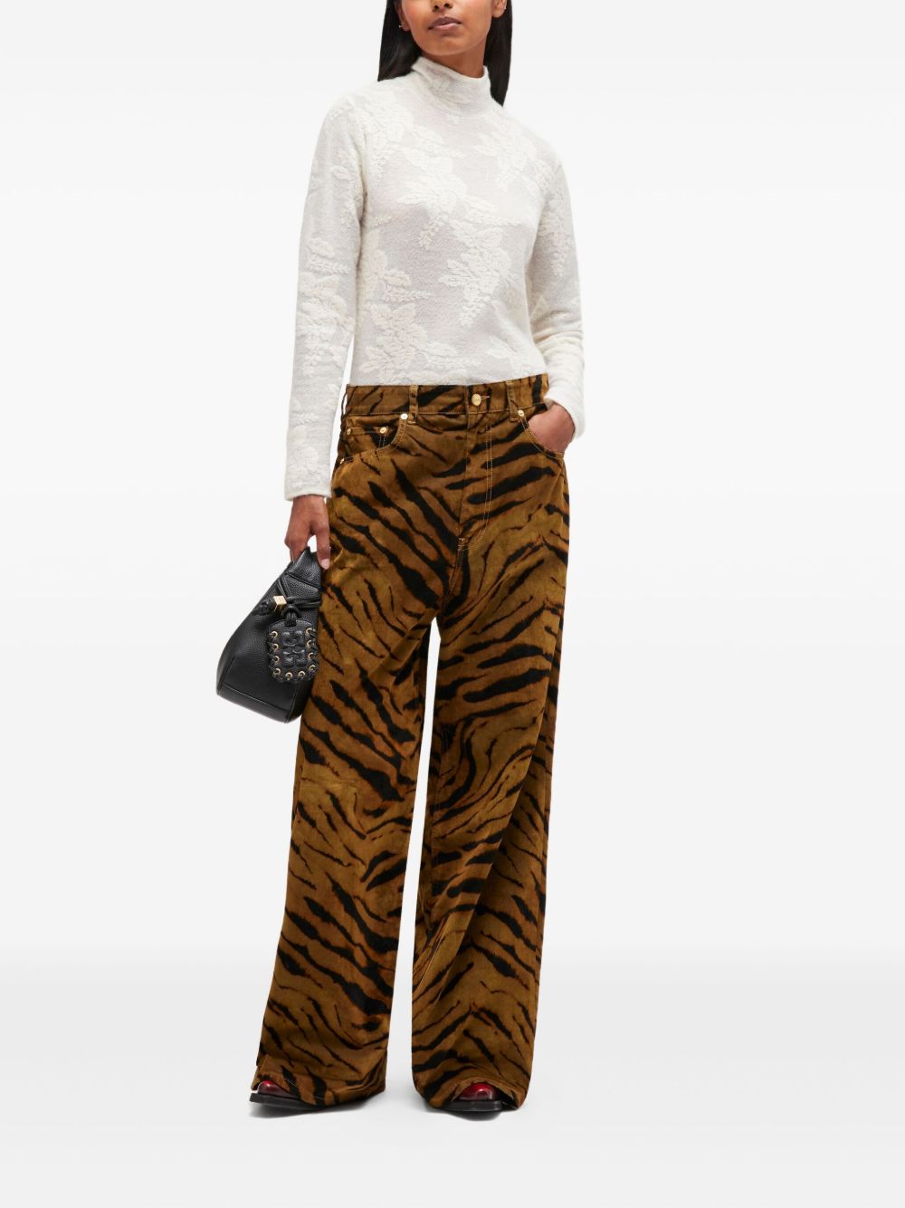 GANNI High Waist Baggy Jeans with Tiger Stripe Pattern
