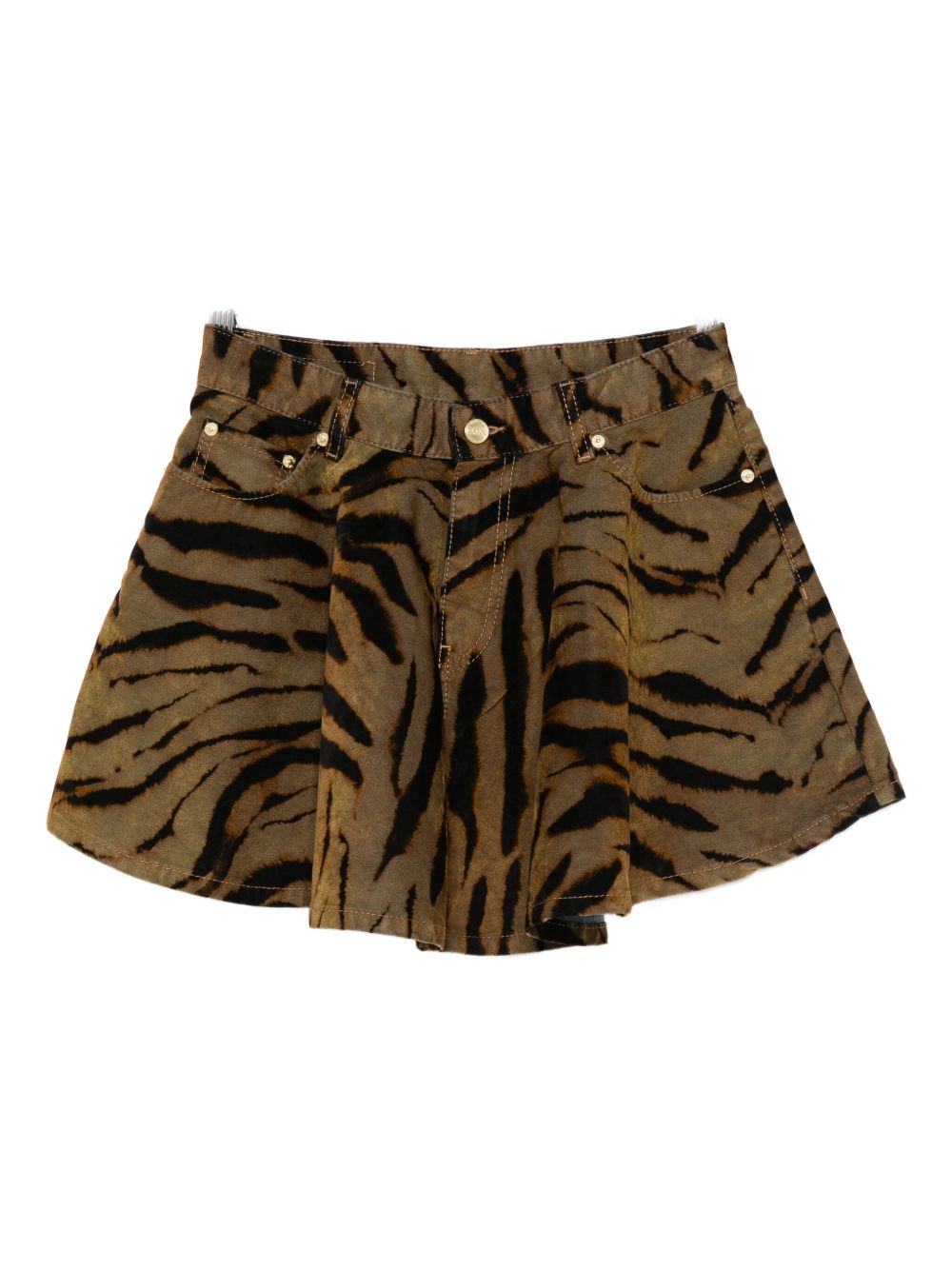 GANNI Mini Skirt with Tiger Print and Front Pockets