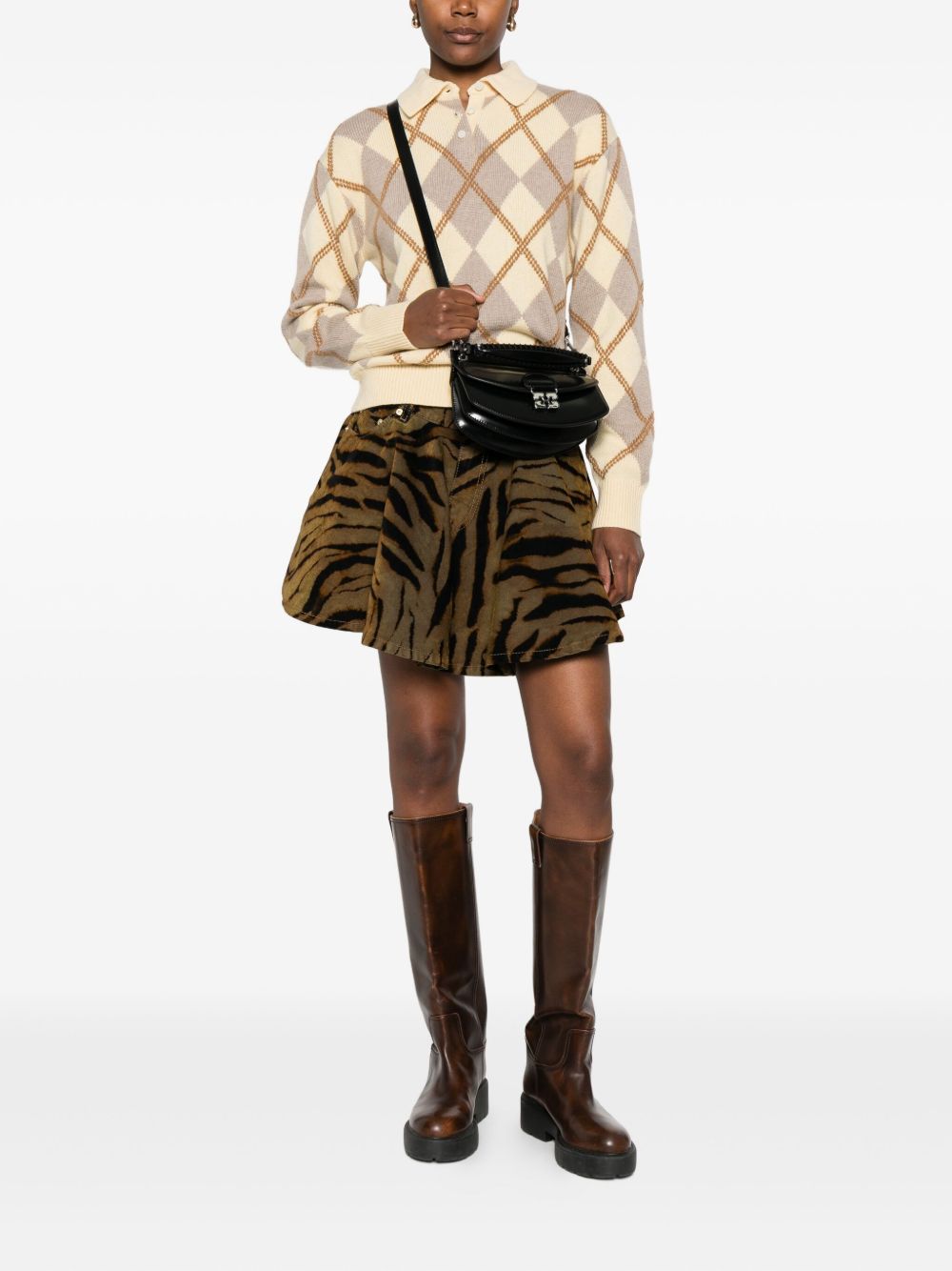 GANNI Mini Skirt with Tiger Print and Front Pockets