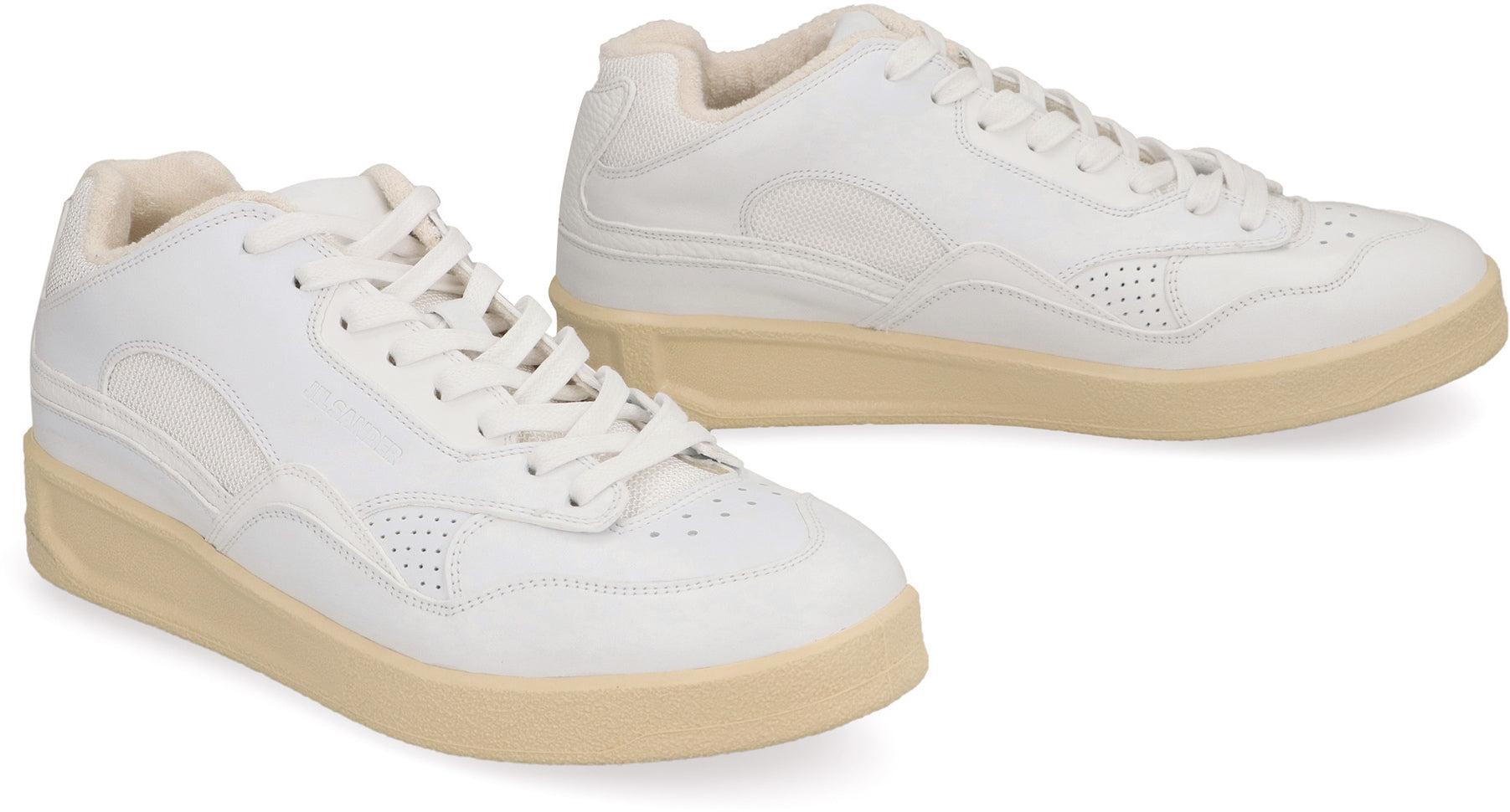 JIL SANDER Classic White Leather and Fabric Sneakers for Men
