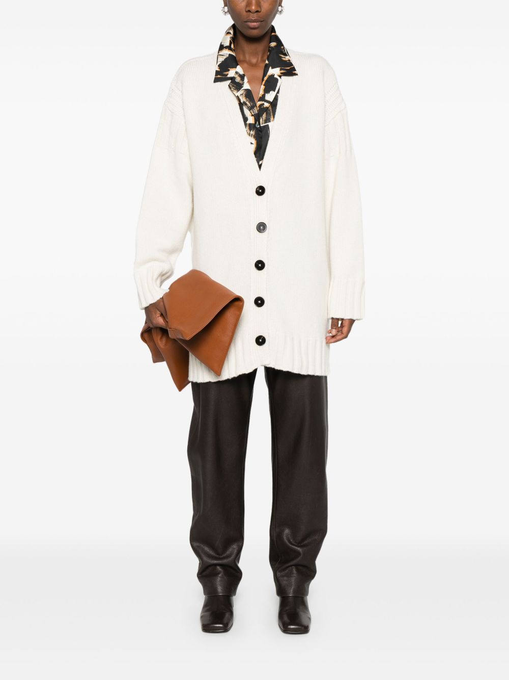 JIL SANDER Natural Cardigan with Black Buttons