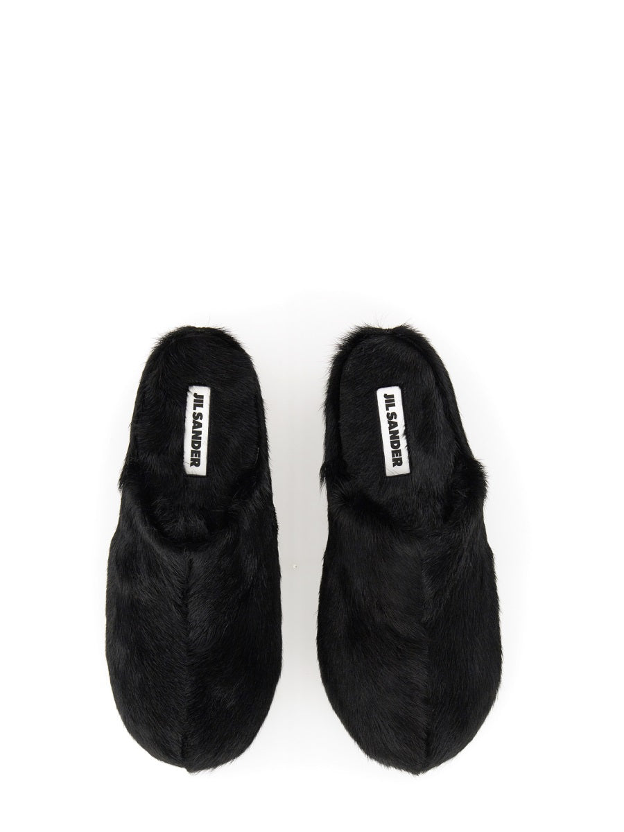 JIL SANDER Fur-Trim Flat Sandals with 6 cm Coated Calfskin Sole