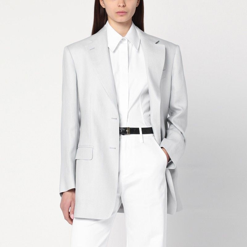 TAGLIATORE Light Grey Single-Breasted Linen Jacket (Women)