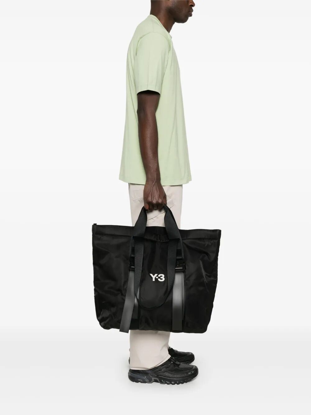 Y-3 Logo-Print Nylon Shopper Handbag