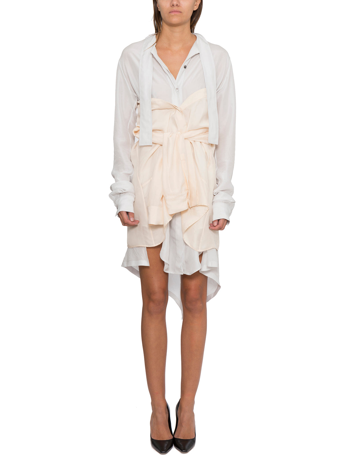 BEN TAVERNITI UNRAVEL Silk Dress with Scarf Neck and Double Shirt Design - Size S