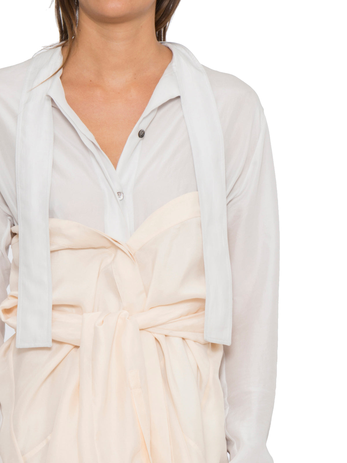 BEN TAVERNITI UNRAVEL Silk Dress with Scarf Neck and Double Shirt Design - Size S