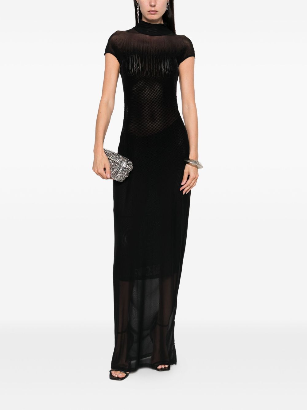 JEAN PAUL GAULTIER Turtleneck Mini Dress with Logo Print - Size S