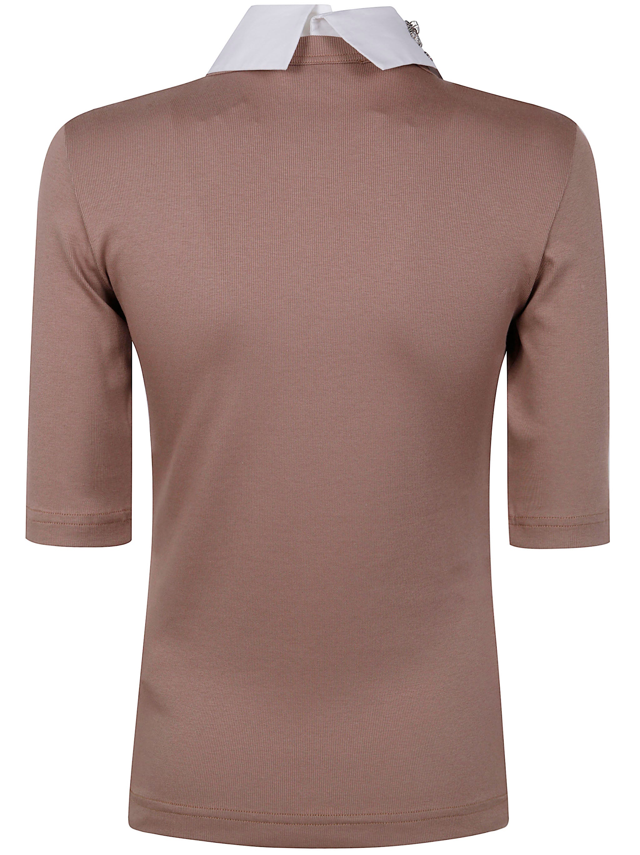 FABIANA FILIPPI Ribbed Short Sleeve T-Shirt with Embroidery for Women