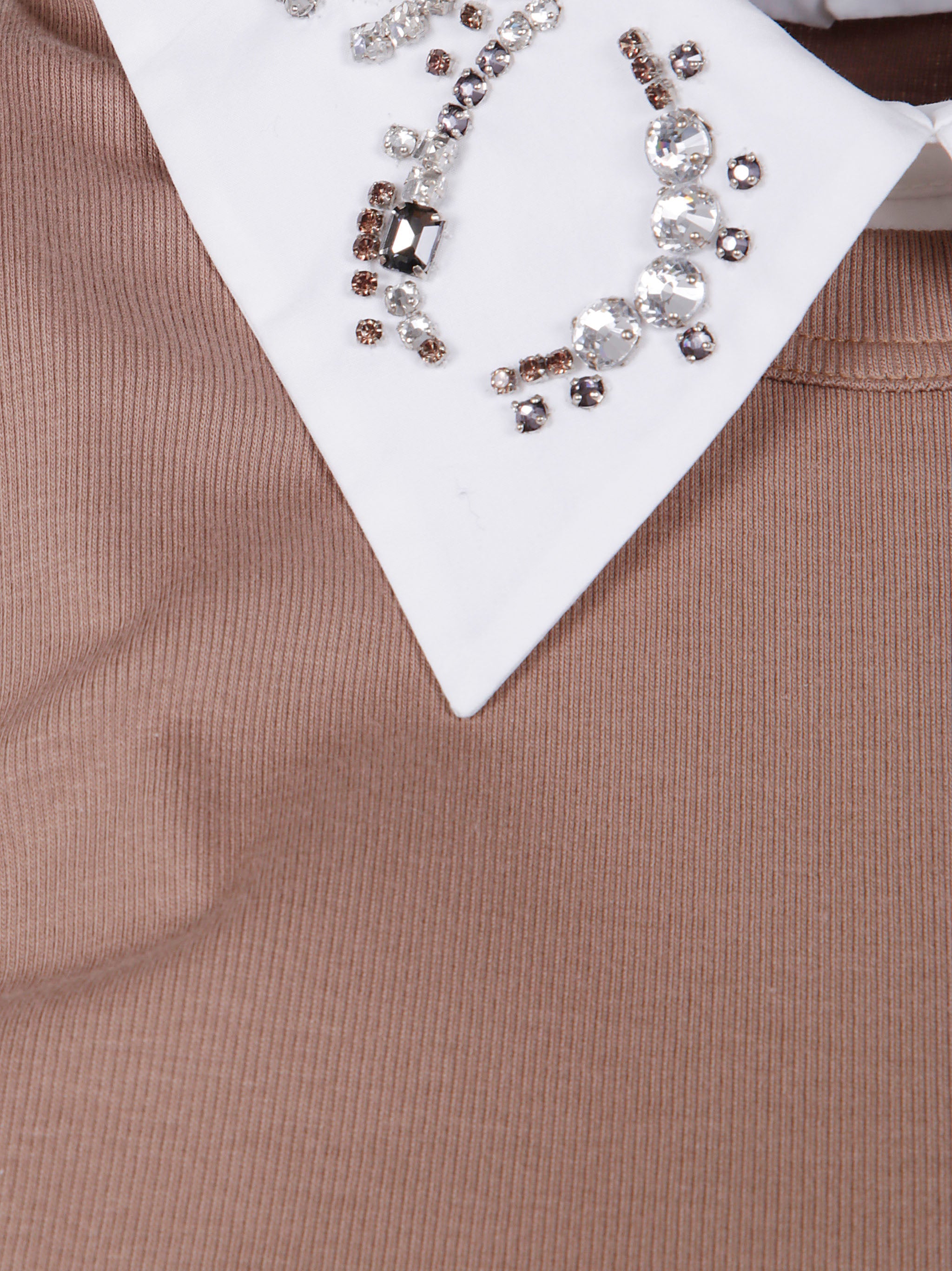 FABIANA FILIPPI Ribbed Short Sleeve T-Shirt with Embroidery for Women