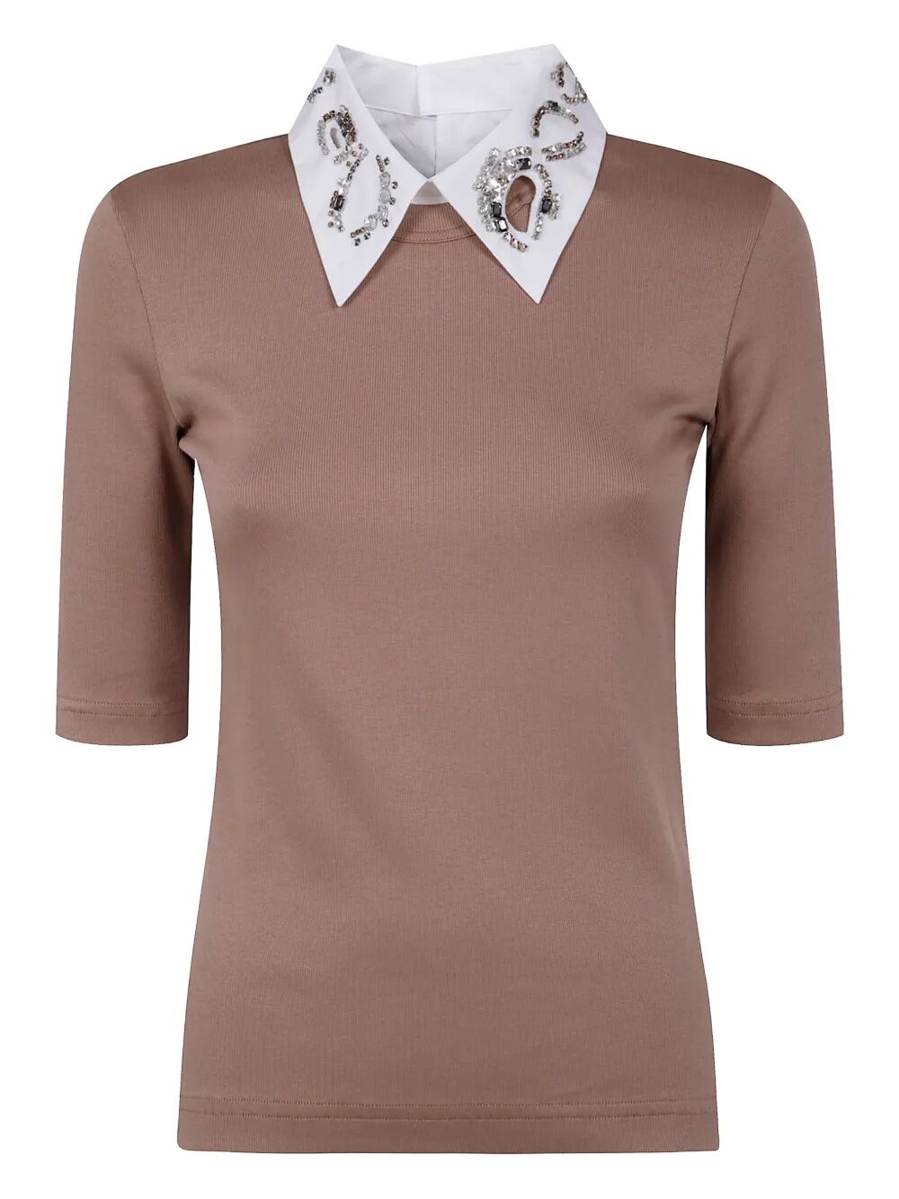 FABIANA FILIPPI Ribbed Short Sleeve T-Shirt with Embroidery for Women