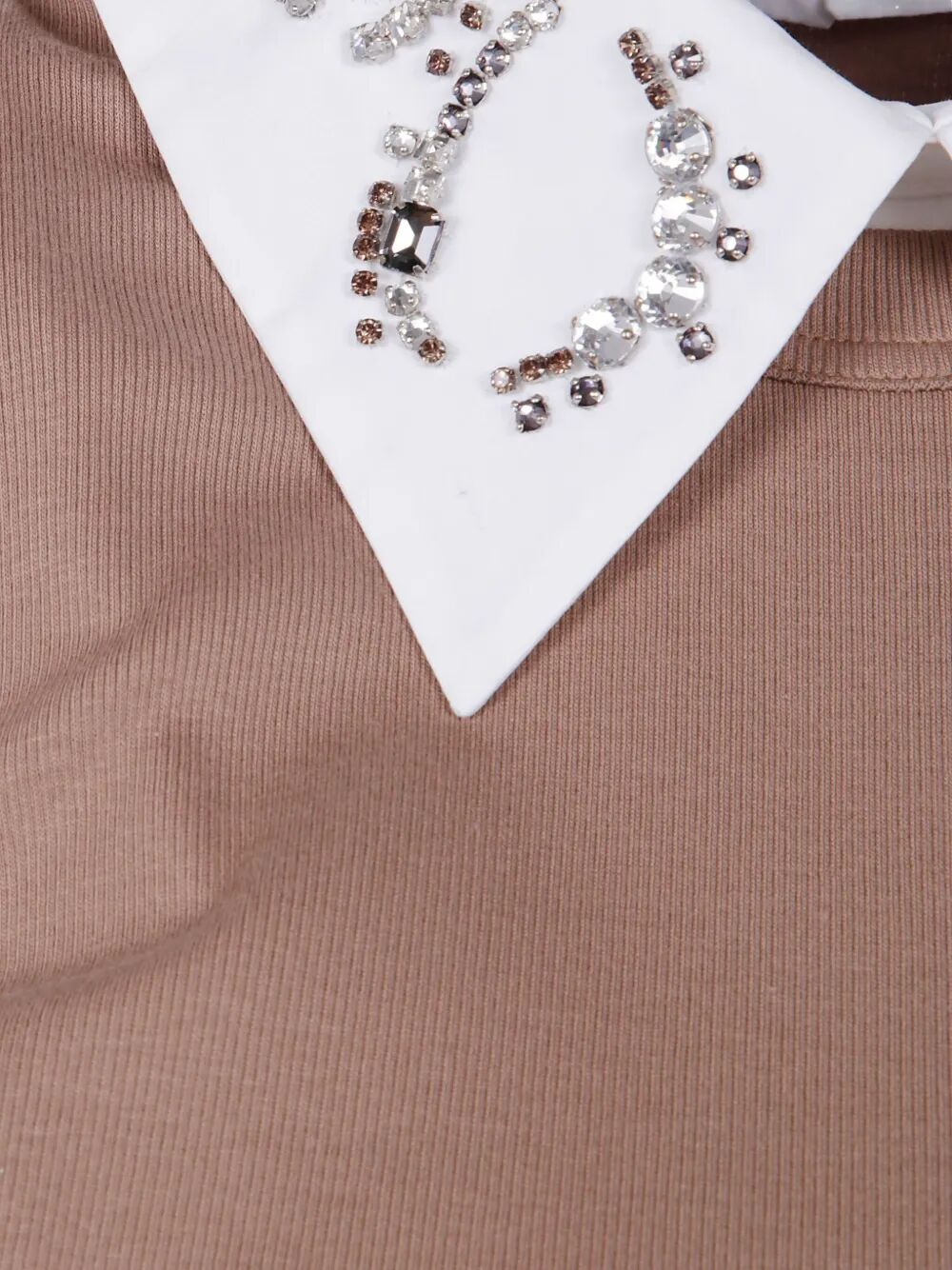 FABIANA FILIPPI Ribbed Short Sleeve T-Shirt with Embroidery for Women