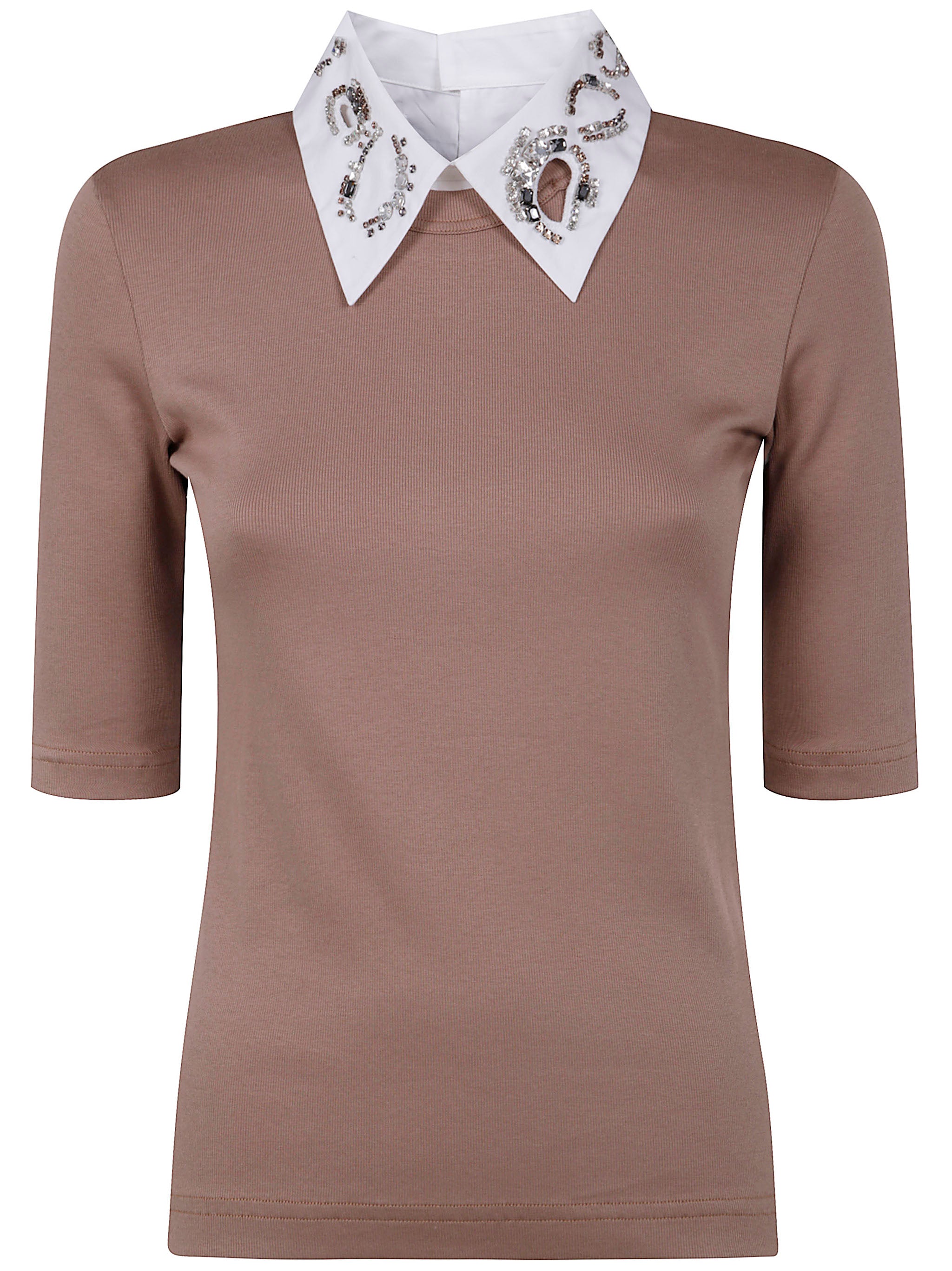 FABIANA FILIPPI Ribbed Short Sleeve T-Shirt with Embroidery for Women