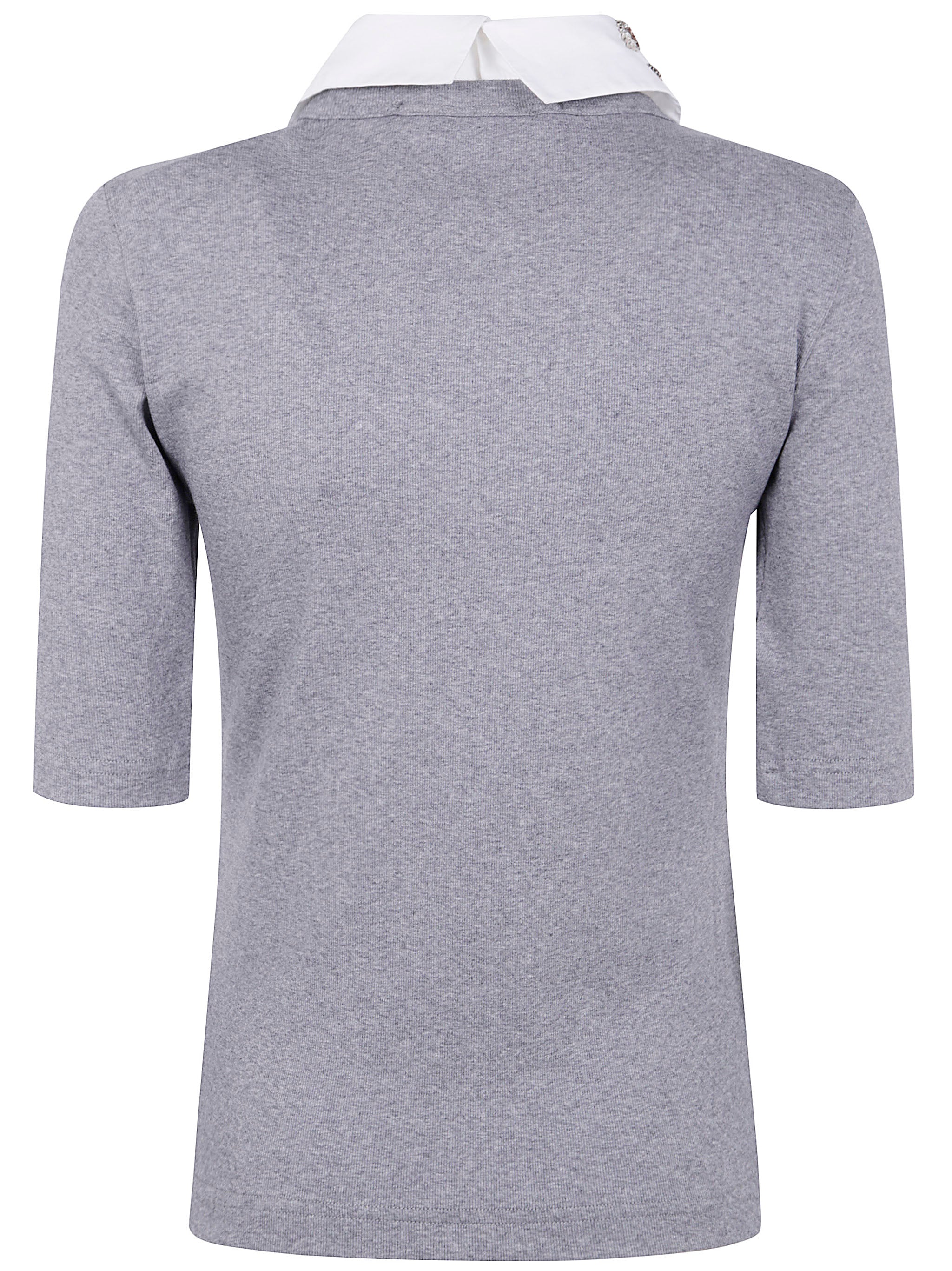 FABIANA FILIPPI Ribbed Short Sleeve T-Shirt with Embroidered Detail