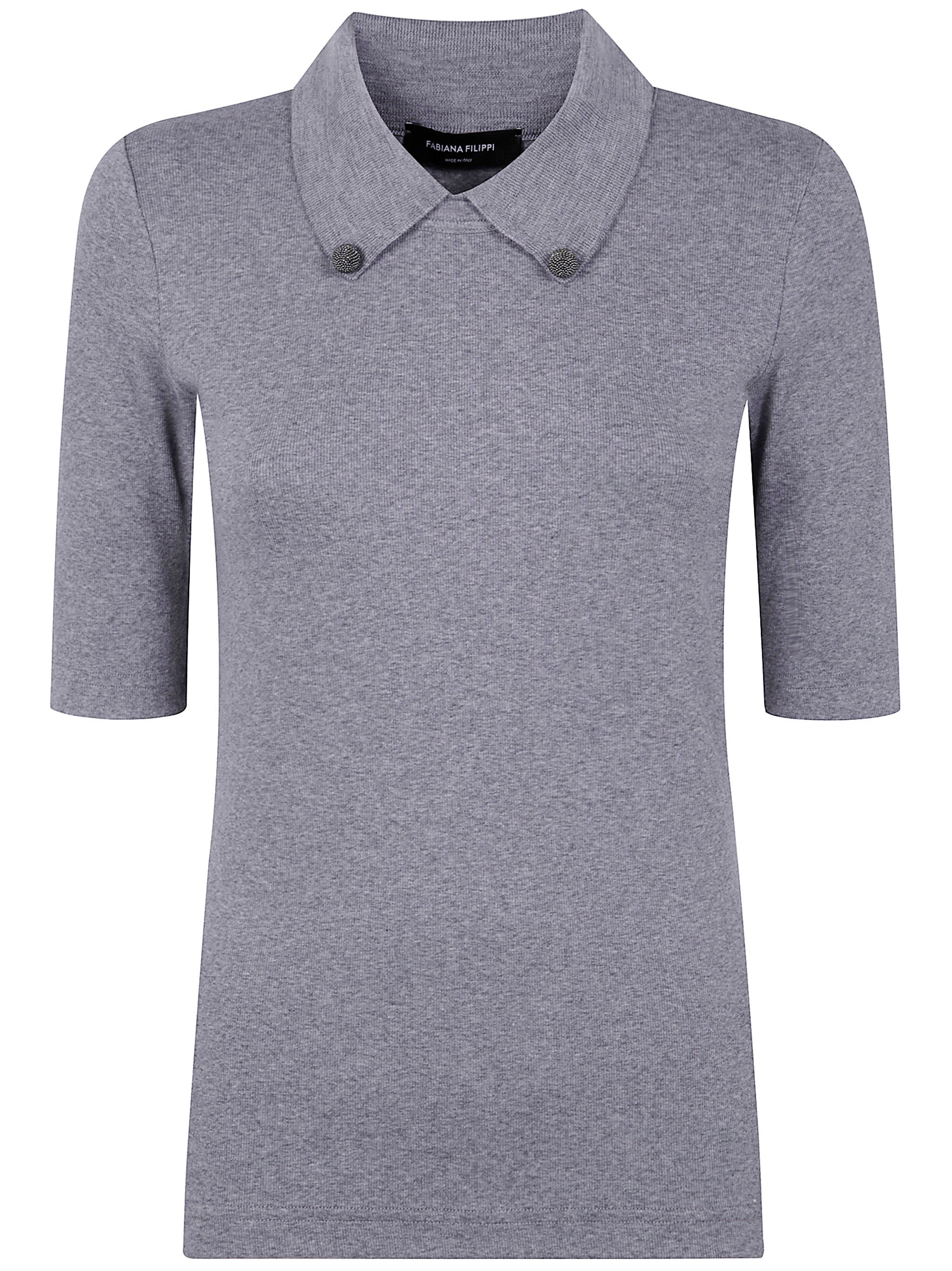 FABIANA FILIPPI Short Sleeve T-Shirt with Knit Collar and Pins
