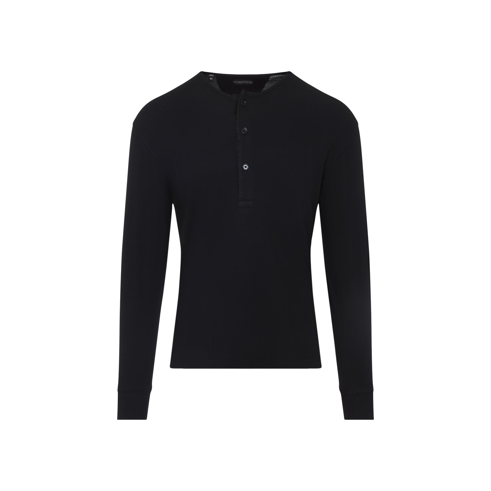 TOM FORD Ribbed Long Sleeve Cotton Stretch Henley T-Shirt