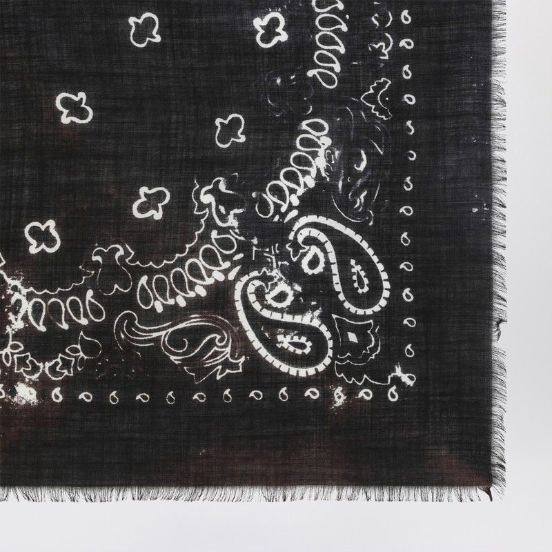 DESTIN Wool Bandana Motif Scarf with Fringed Edges