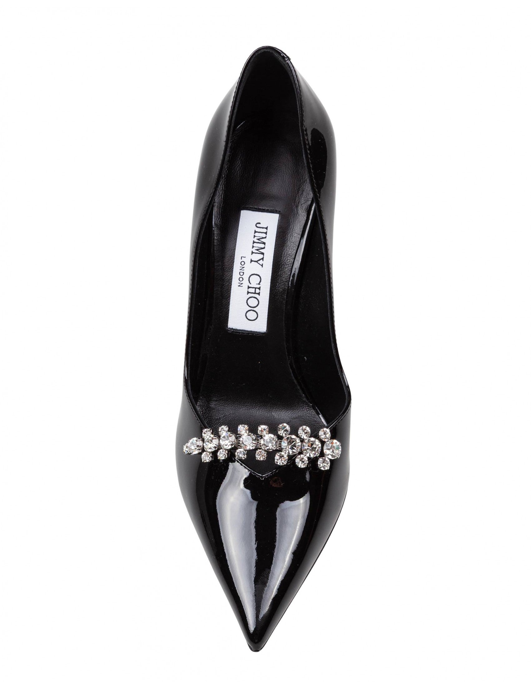 JIMMY CHOO Elevated Patent Leather Pumps with Crystal Embellishments - 9.5 cm Heel
