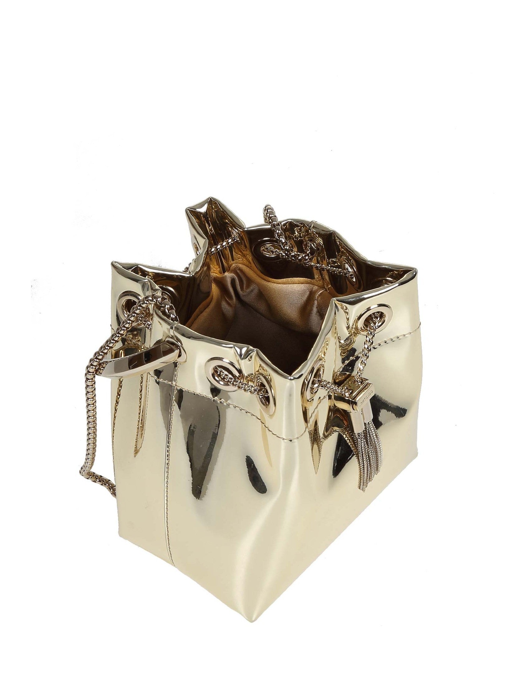 JIMMY CHOO Metallic Leather Mini Bucket Handbag