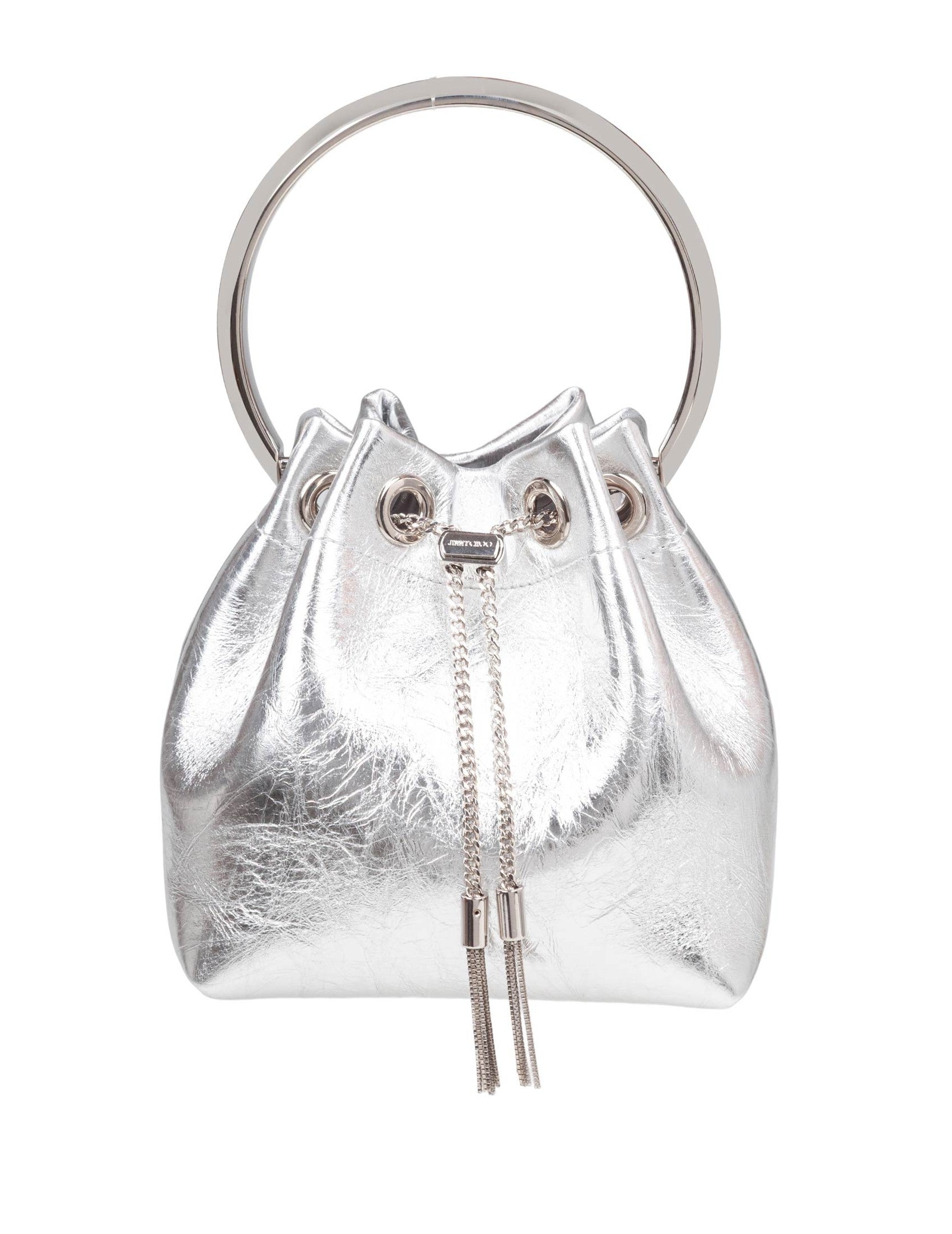 JIMMY CHOO Mini Metallic Leather Bucket Bag
