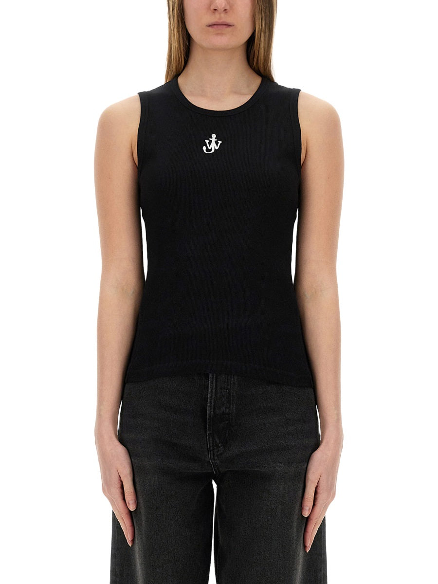 JW ANDERSON Cotton Anchor Embroidered Tank Top