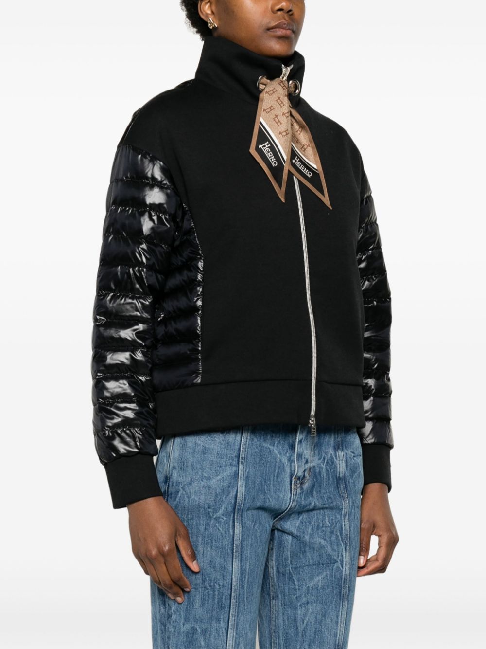 HERNO Women's Yoga Scarf Bomber Jacket with Detachable Scarf