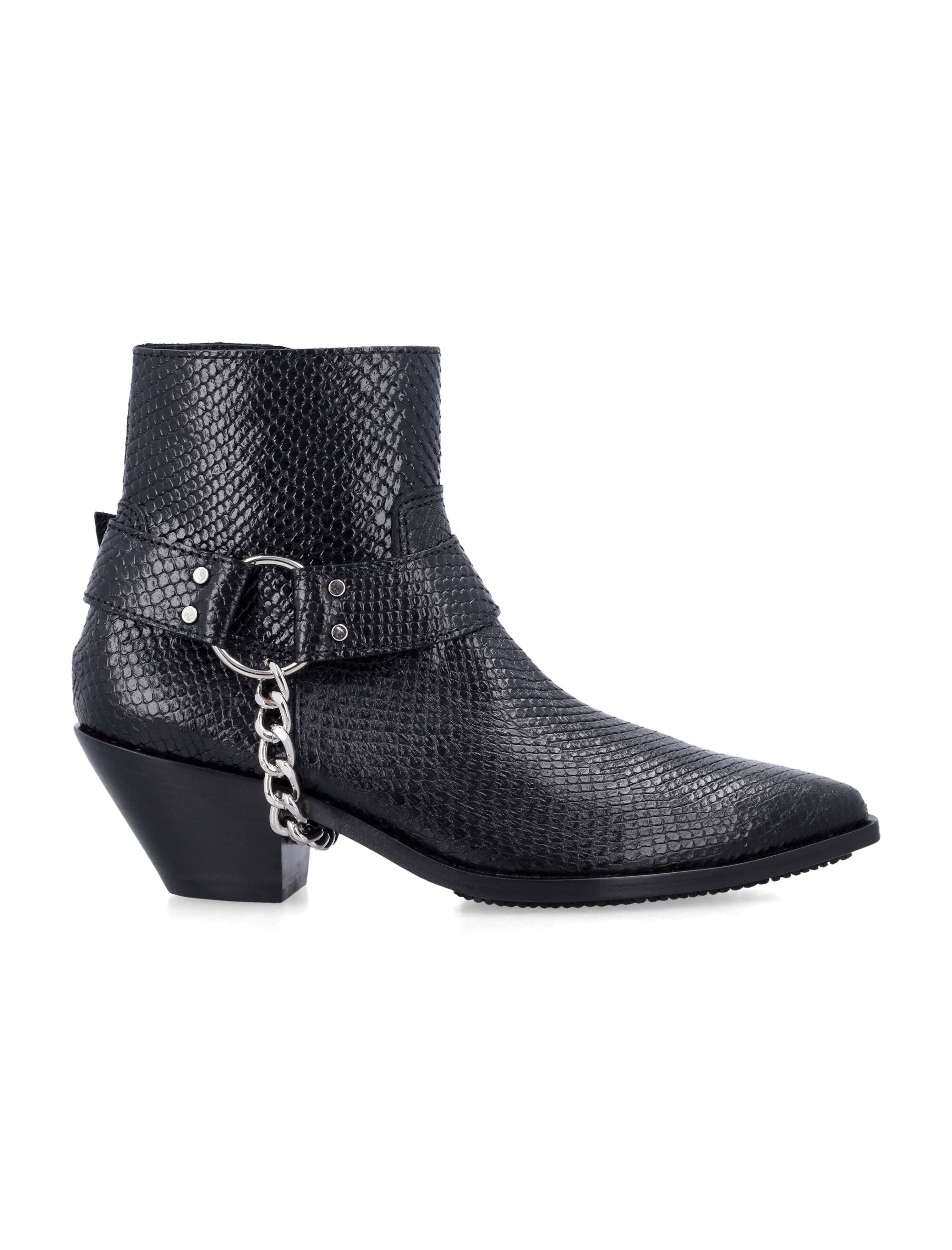 JUNYA WATANABE Python-Effect Leather Western Ankle Boots with Chain - 6 CM Heel