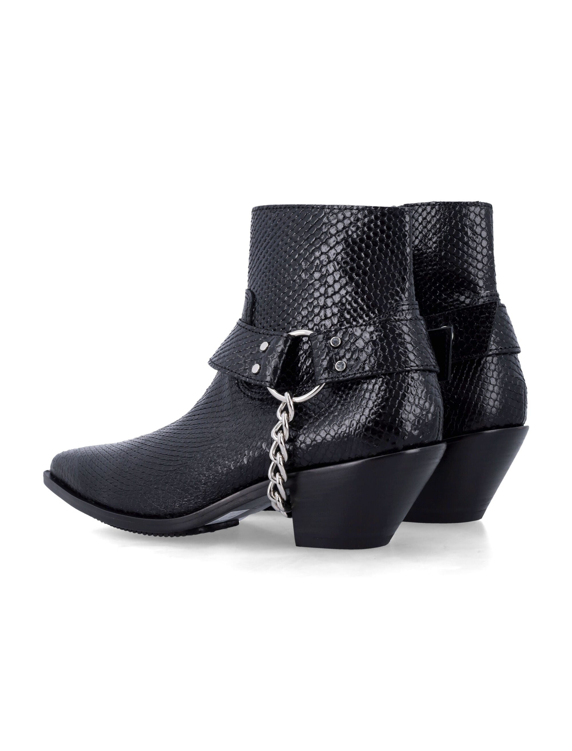 JUNYA WATANABE Python-Effect Leather Western Ankle Boots with Chain - 6 CM Heel