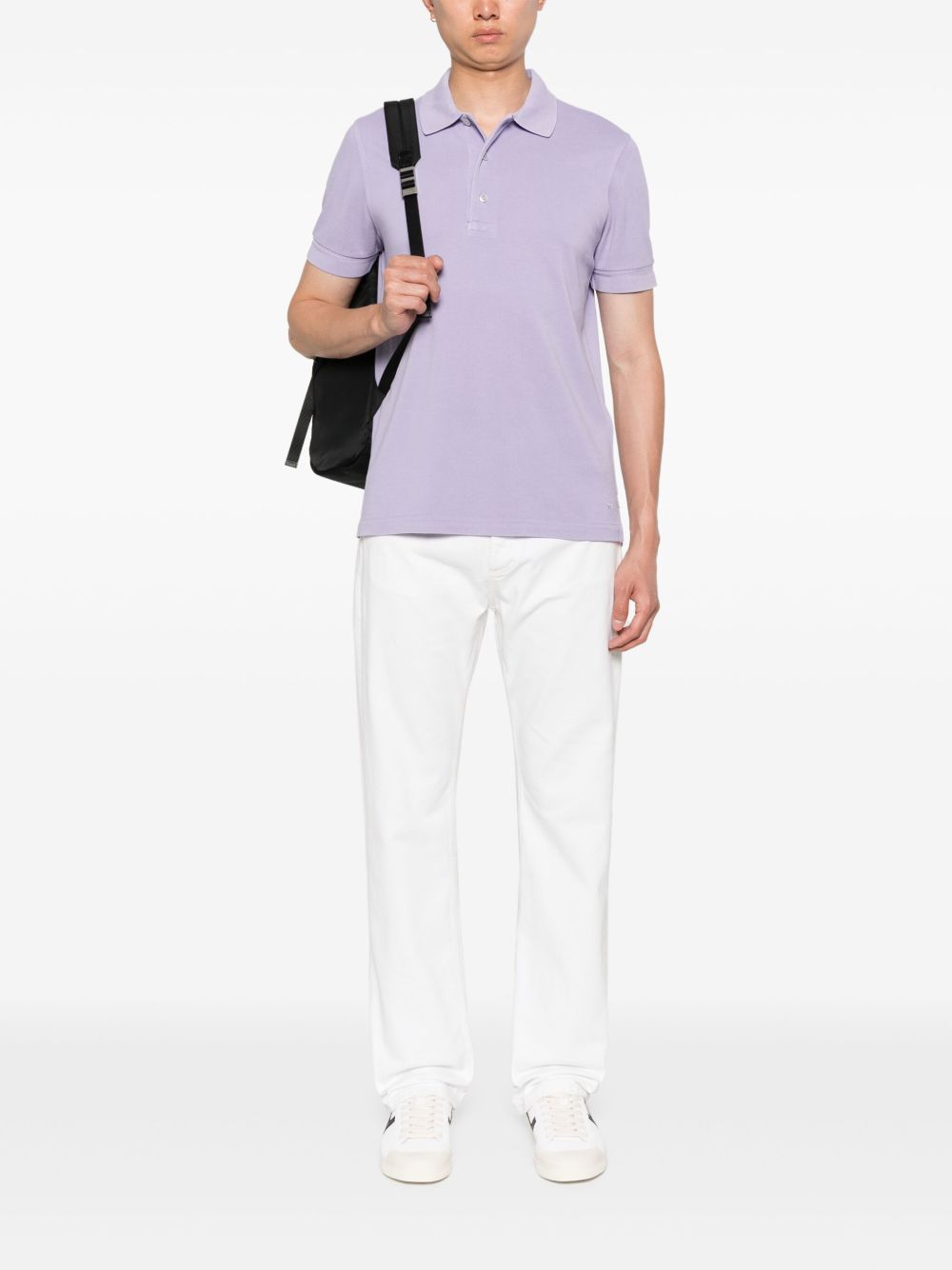 TOM FORD Lyocell Piquet Polo Shirt - Short Sleeves with Button-Down Collar