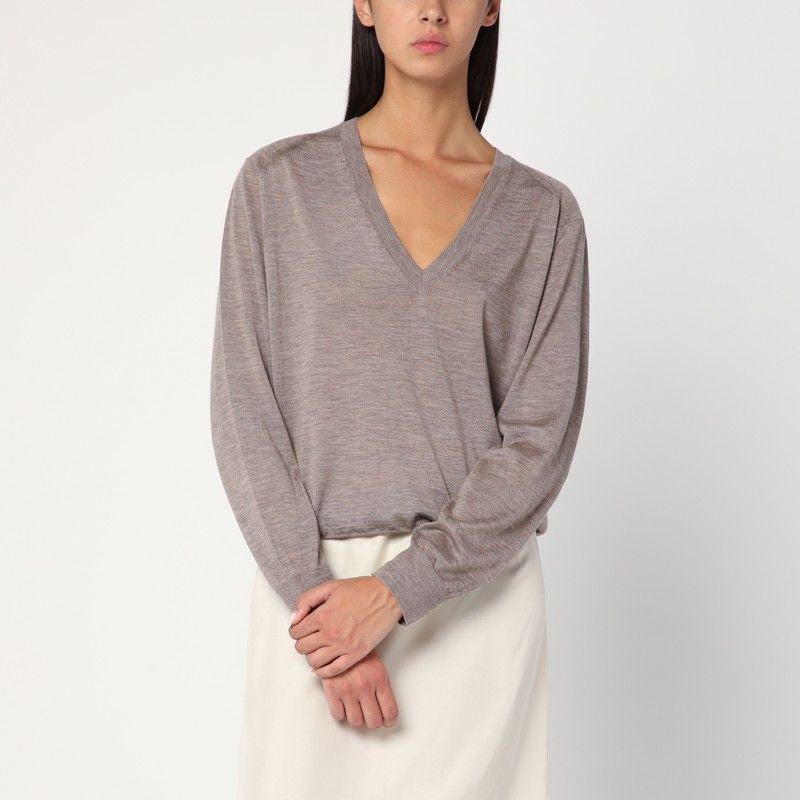 LOULOU STUDIO Cashmere Sweater with V-Neck and Ribbed Edges