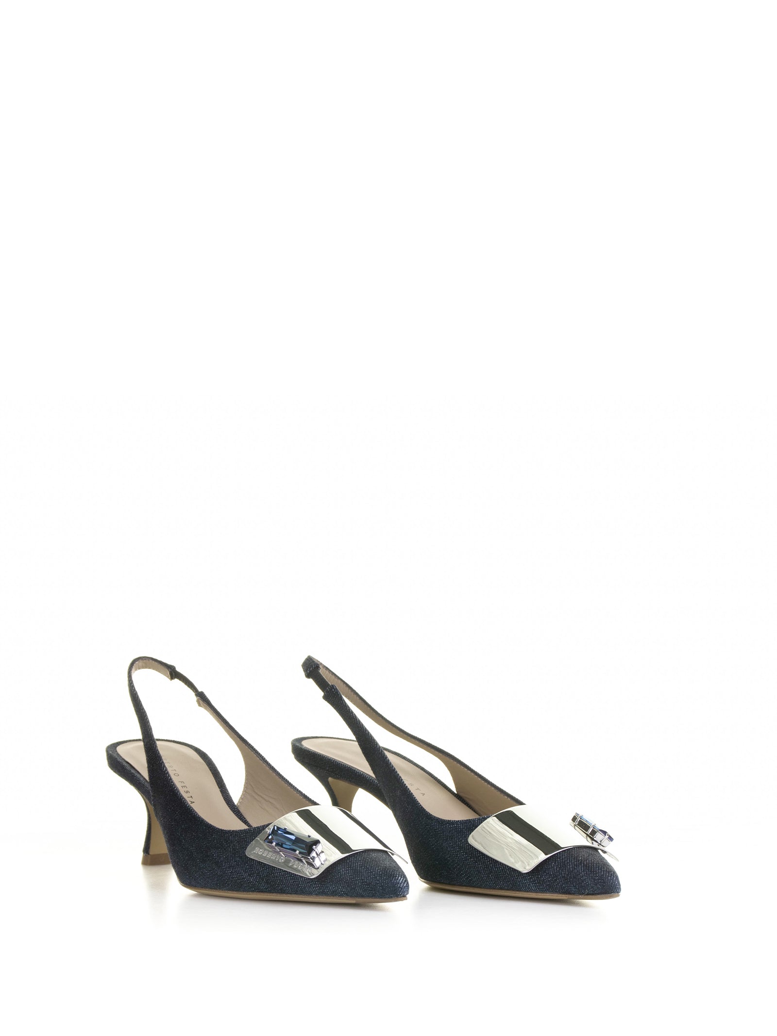 ROBERTO FESTA Vintage Denim Slingback Sandals with Accessory