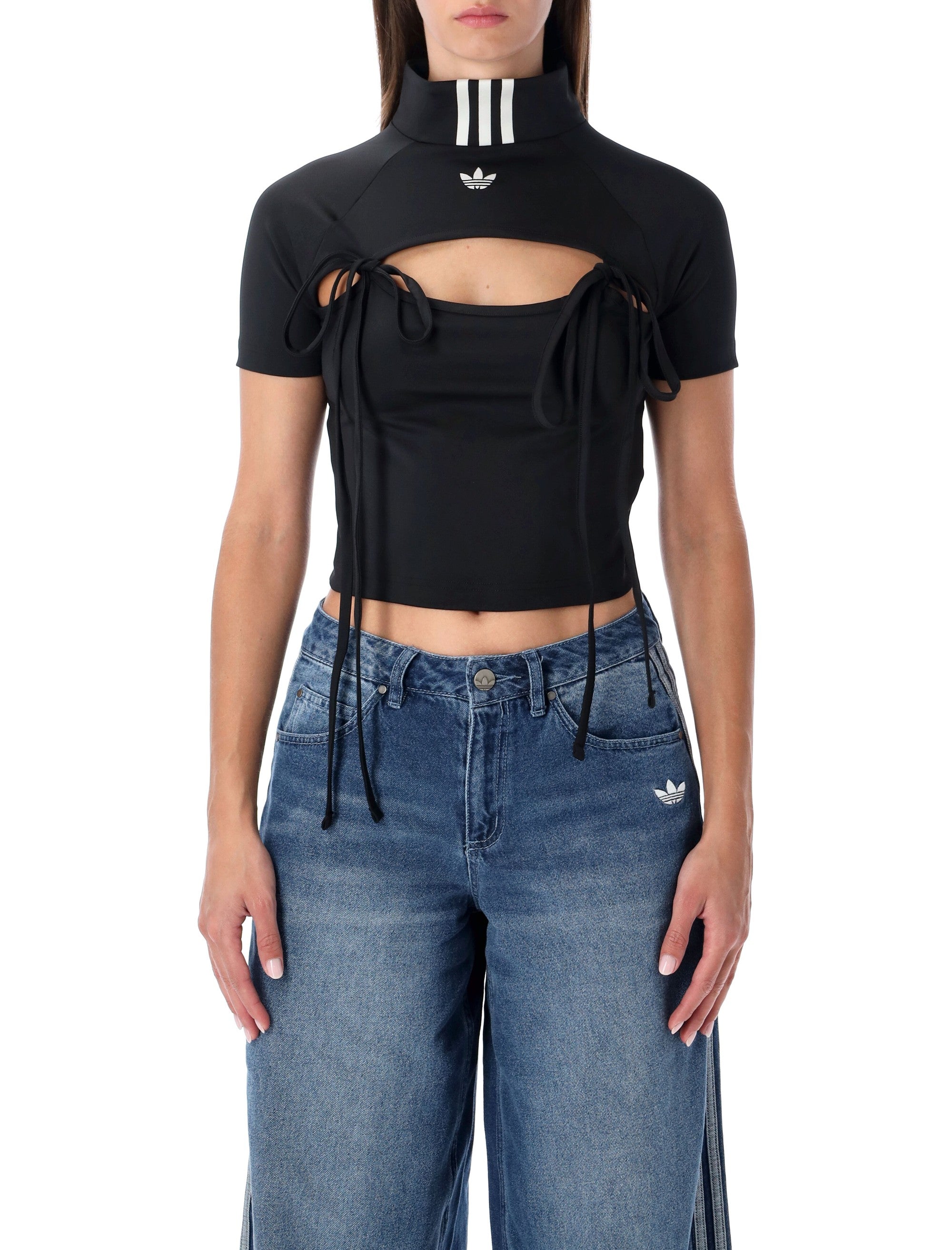ADIDAS ORIGINALS Women's Mini Cut-Out Ribbon Crop Top