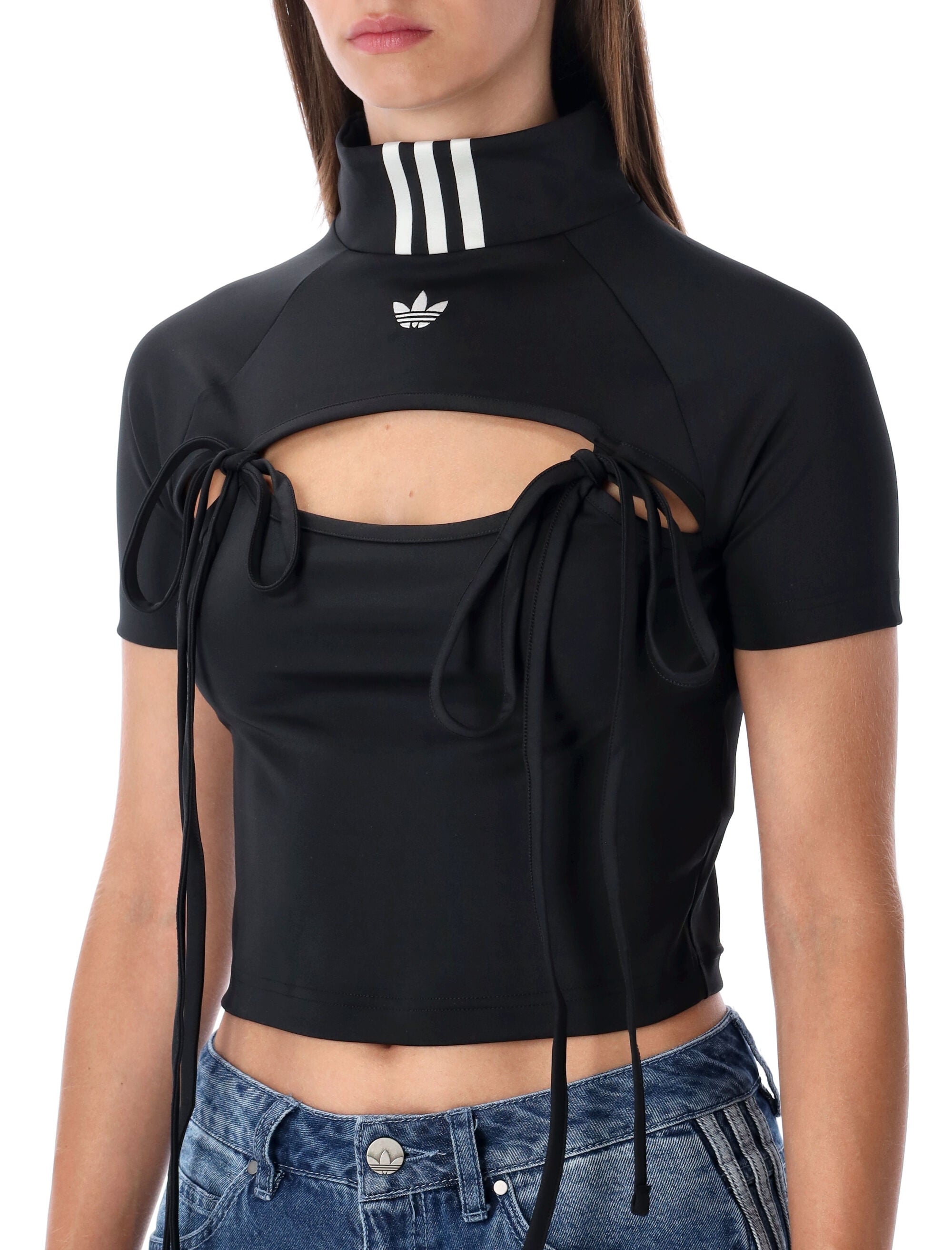 ADIDAS ORIGINALS Women's Mini Cut-Out Ribbon Crop Top