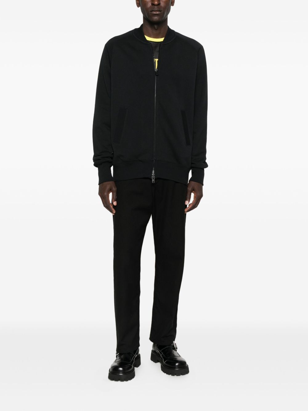 Y-3 Cotton Zip Front Sweatshirt with Ribbed Cuffs