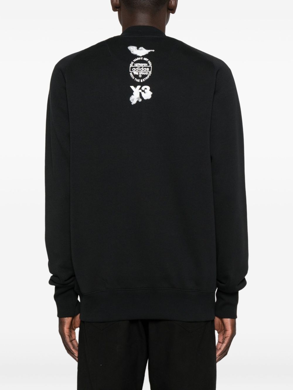 Y-3 Cotton Zip Front Sweatshirt with Ribbed Cuffs