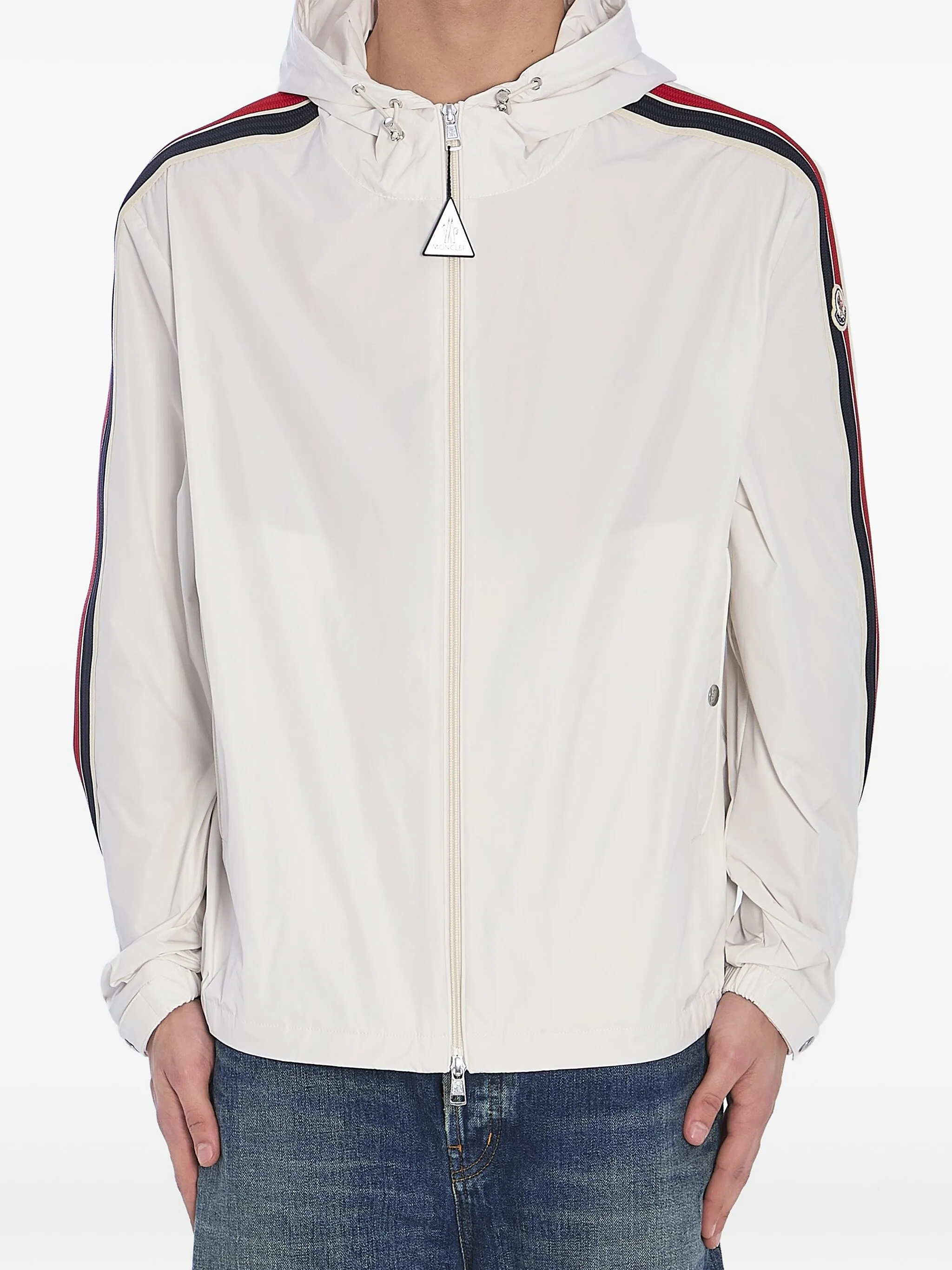 MONCLER Men's Drawstring Hooded Jacket with Embroidered Sleeves