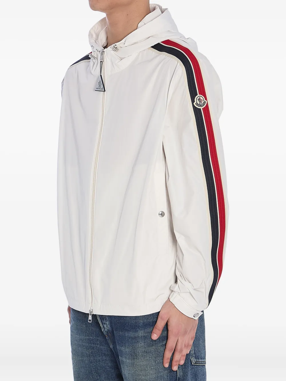 MONCLER Men's Drawstring Hooded Jacket with Embroidered Sleeves