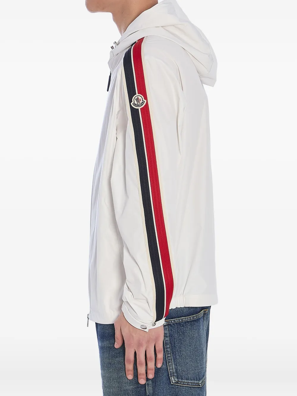 MONCLER Men's Drawstring Hooded Jacket with Embroidered Sleeves