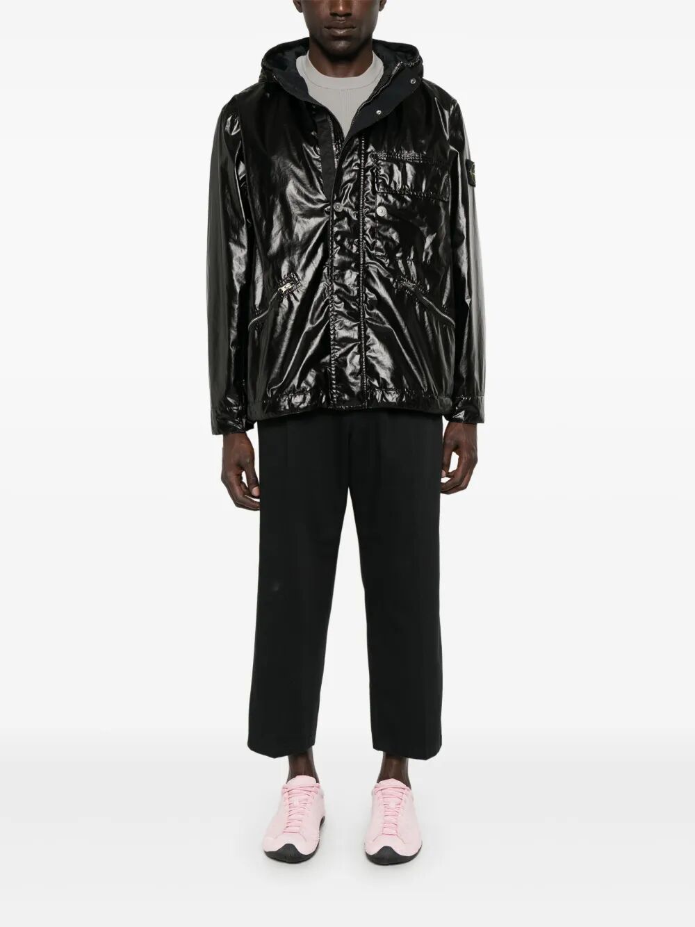 STONE ISLAND Ultra-Light Cotton Laminated Hooded Padded Jacket