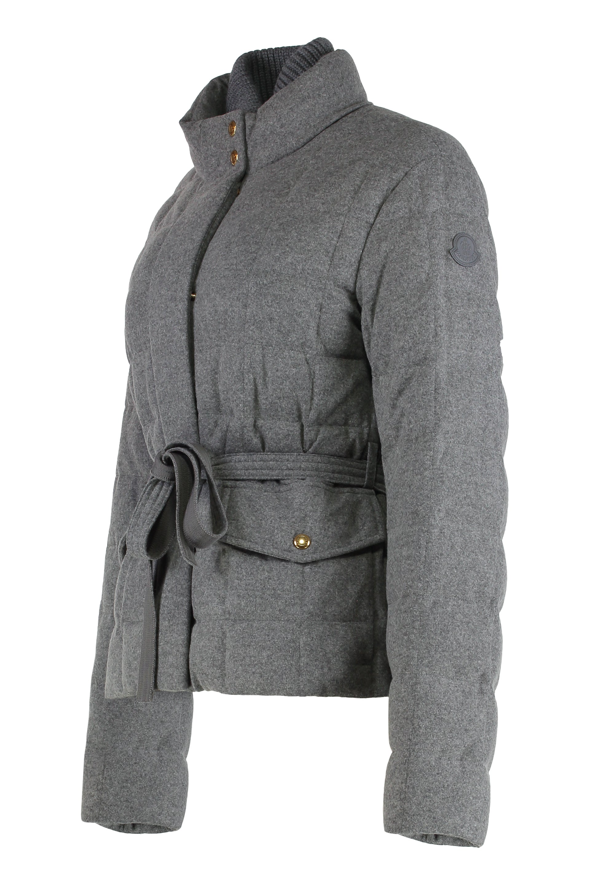 MONCLER Mini Wool Blend Down Jacket with Waist Belt