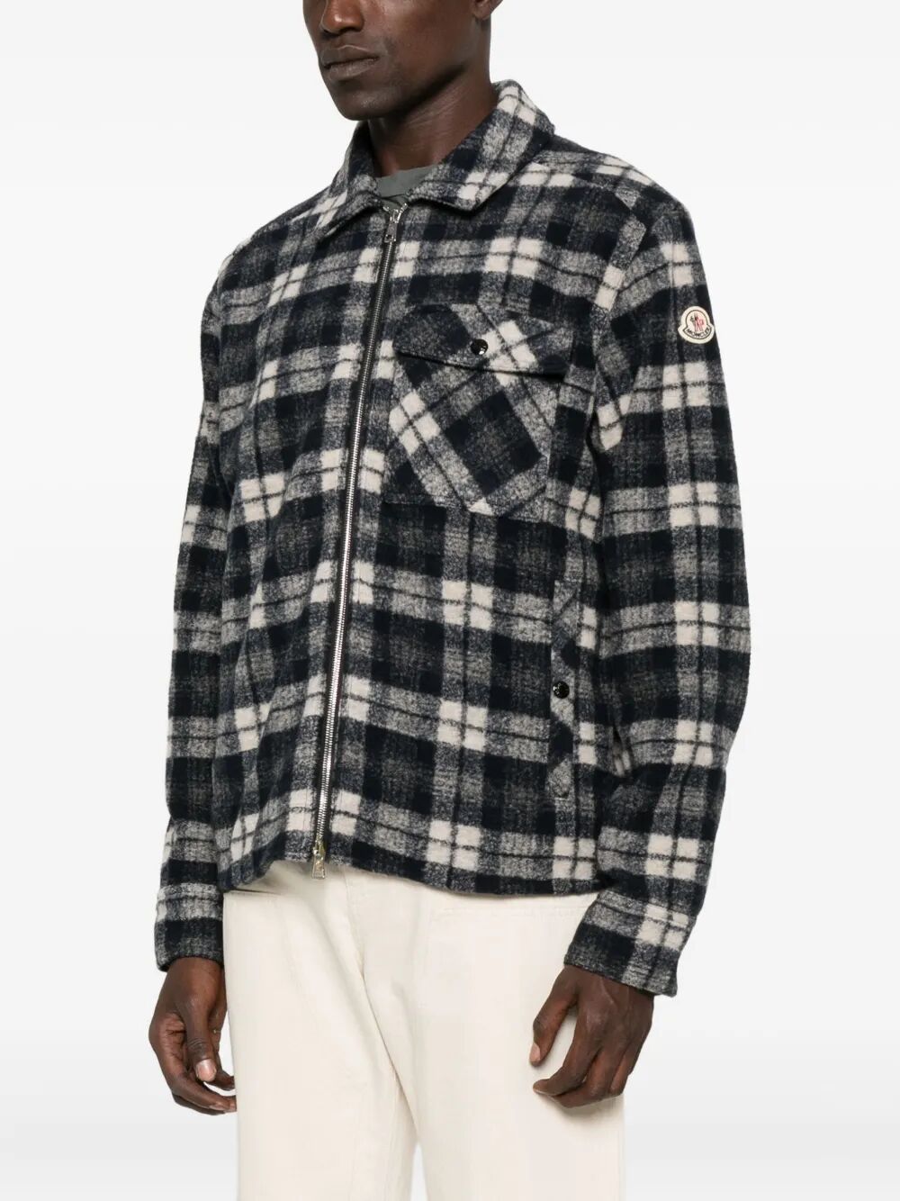 MONCLER Check Printed Zipped Shirt for Men - FW25 Collection