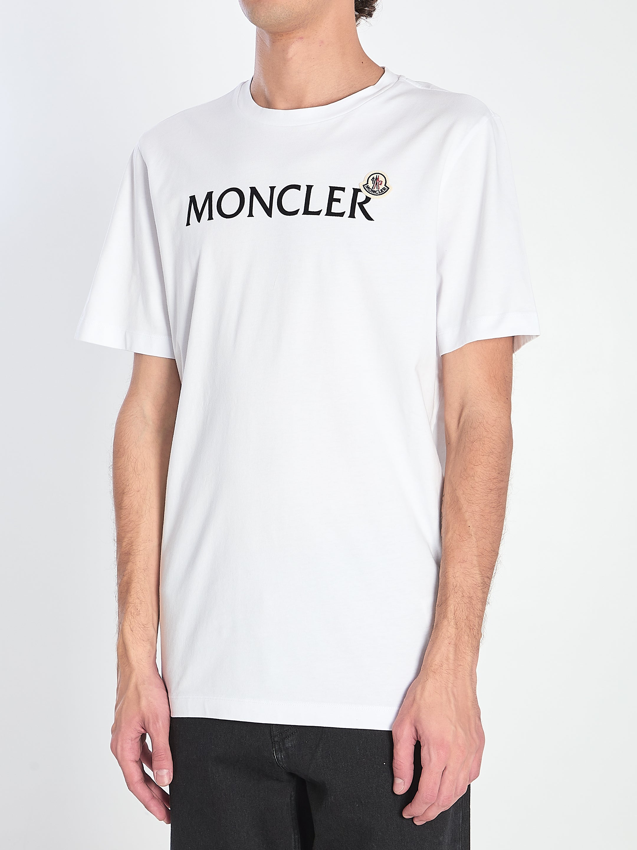 MONCLER Cotton Crew-Neck T-Shirt with Velvet Logo Intarsia