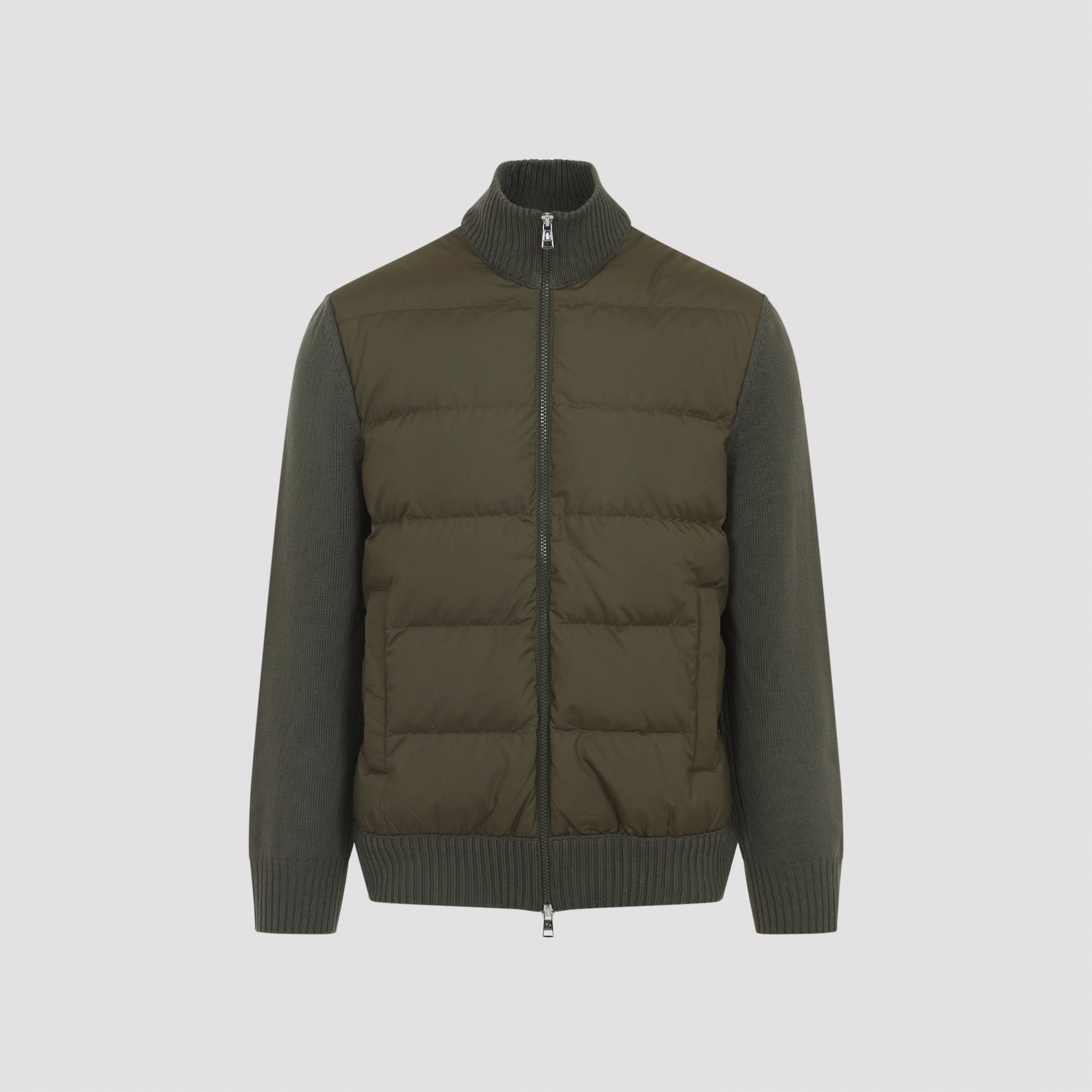 MONCLER Men's Virgin Wool Cardigan with Ribbed Collar