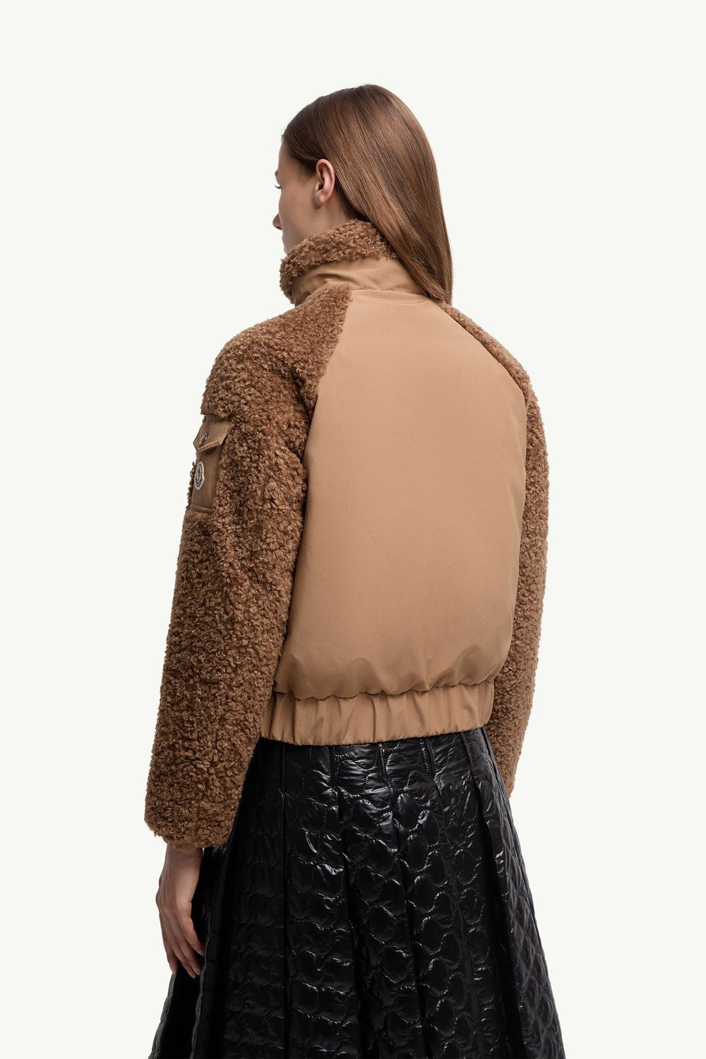 MONCLER Cropped Teddy Effect Fleece Down Jacket - Size 01