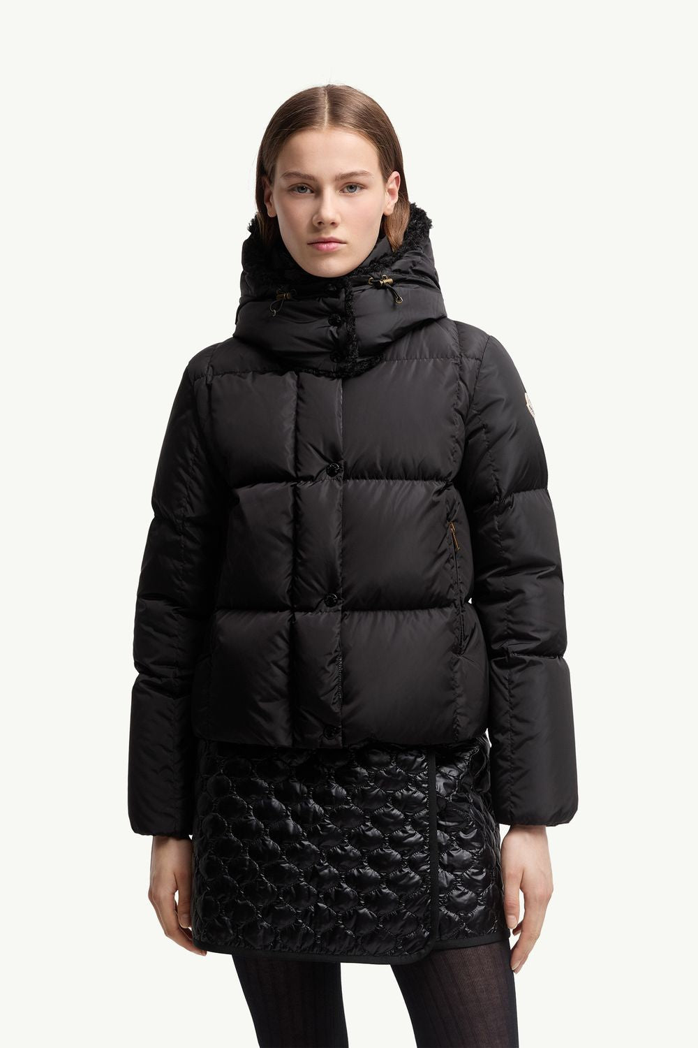 MONCLER Mini Short Down Jacket with Hood and Square Quilting