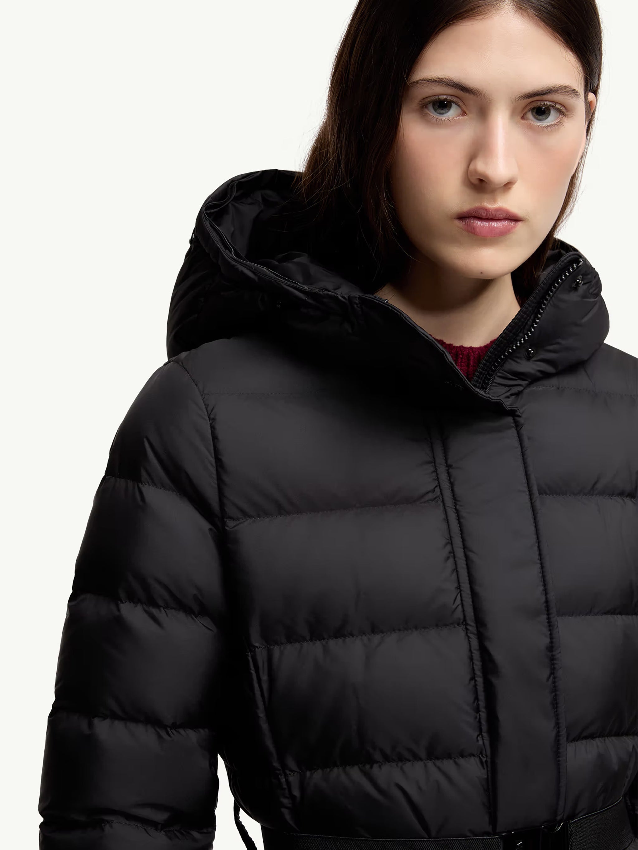 MONCLER Women’s Long Down Jacket with Hood and Shearling Hem - Size 1